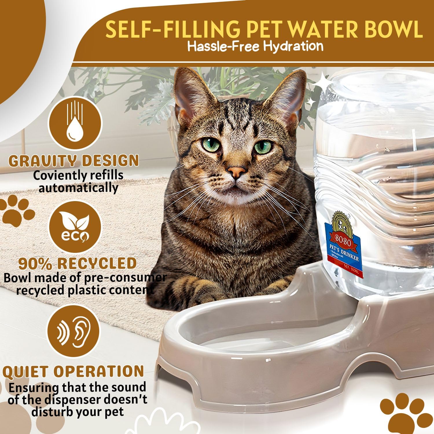 Flexzion Pet Water Dispenser Station, Beige (1/4 Gallon) Auto Replenish Gravity Waterer Drinking Fountain Bottle Bowl Dish Portable Stand For Small Dog Cat Animal