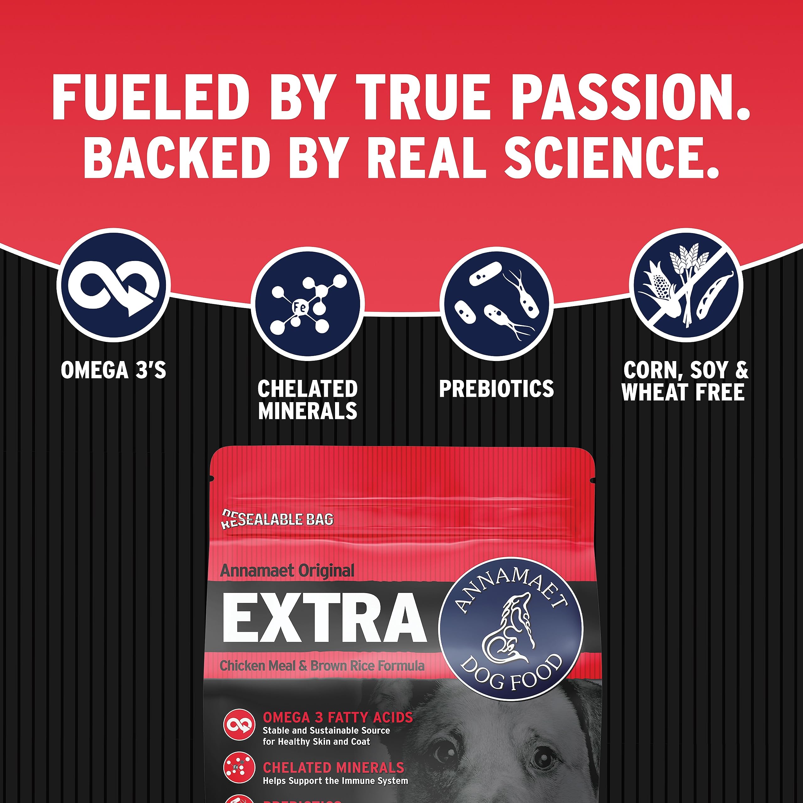 Annamaet Original Extra Formula Dry Dog Food, 26% Protein (Chicken & Brown Rice), 25-lb Bag