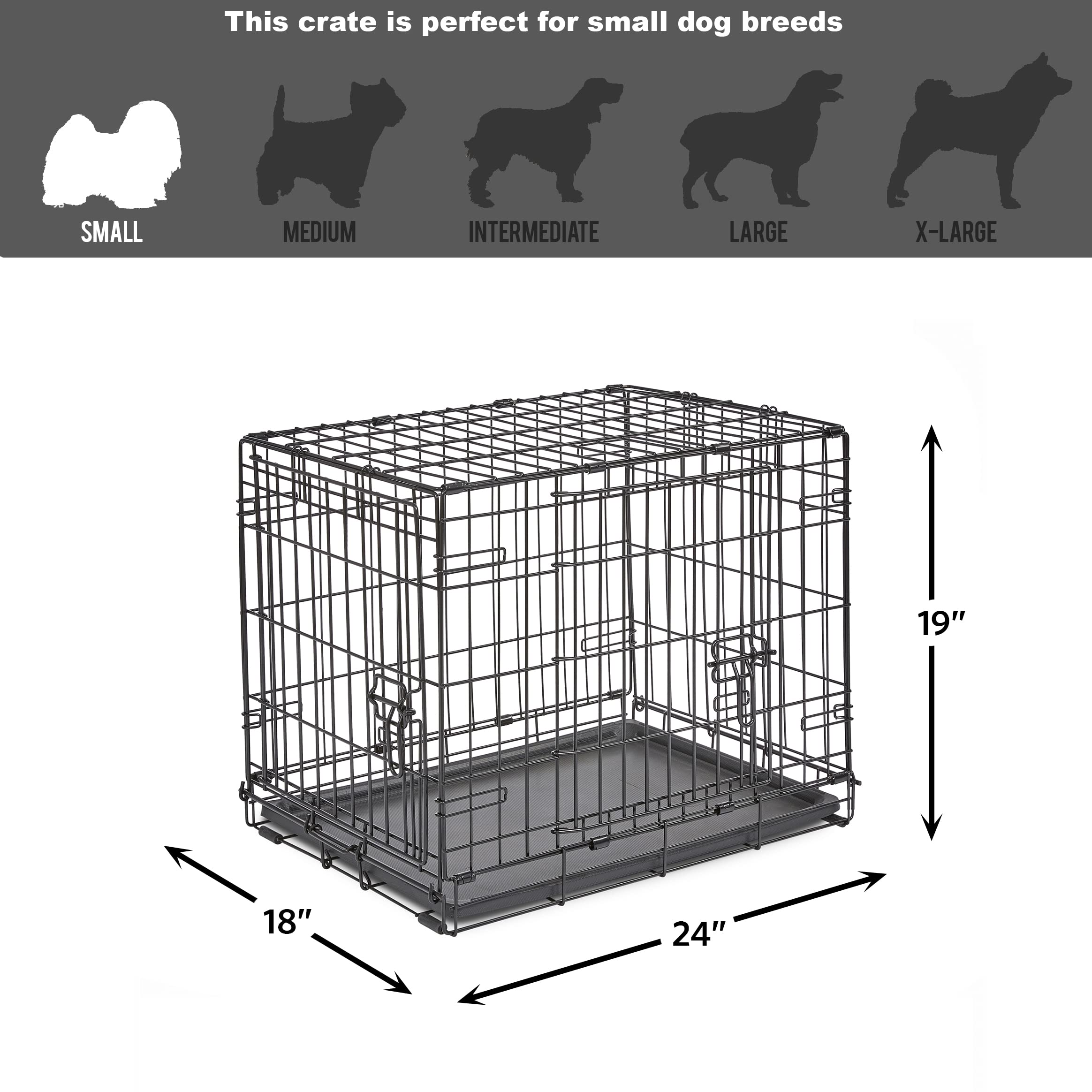 New World Newly Enhanced Double Door New World Dog Crate, Includes Leak-Proof Pan, Floor Protecting Feet, & New Patented Features, 24 Inch
