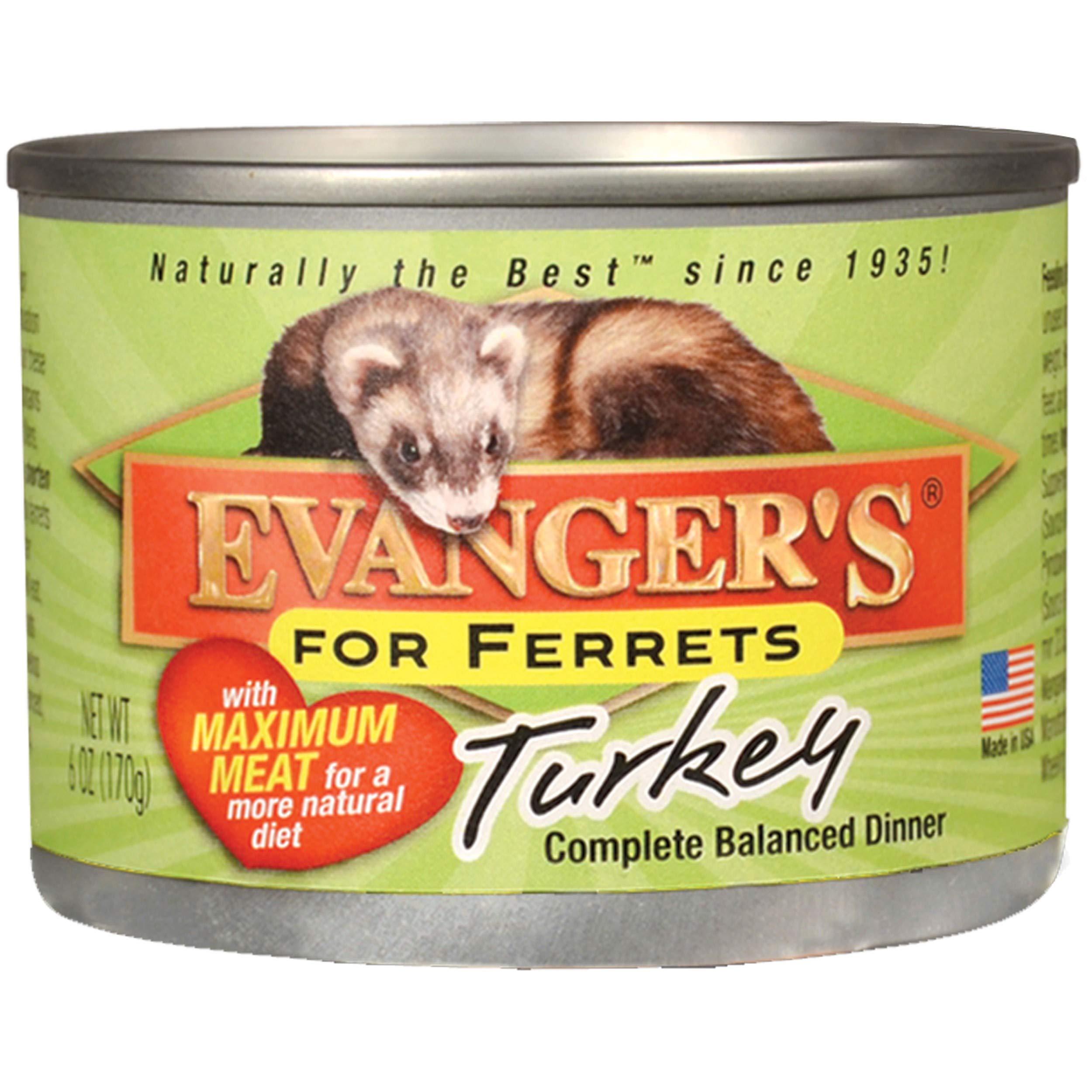 Evangers Turkey Dinner for Ferrets & Exotic Pets - 12 Count, 6 oz Each - High Meat Content, Grain & Gluten Free, Single Protein