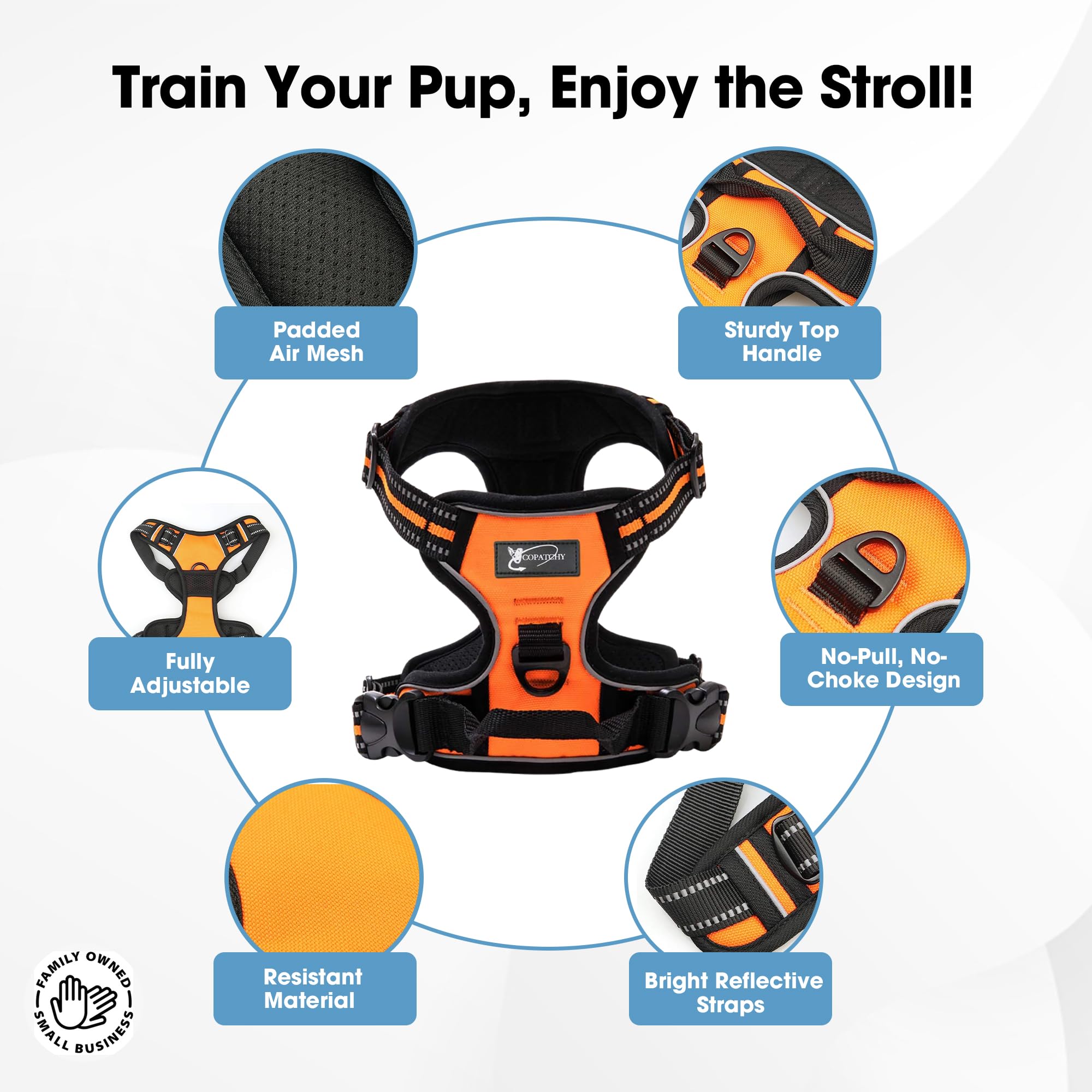 Copatchy Dog Harness No-Pull Pet Harness Adjustable Outdoor Vest 3M Reflective Oxford Material Easy Control For All Sized Dogs (X-Small, Orange)