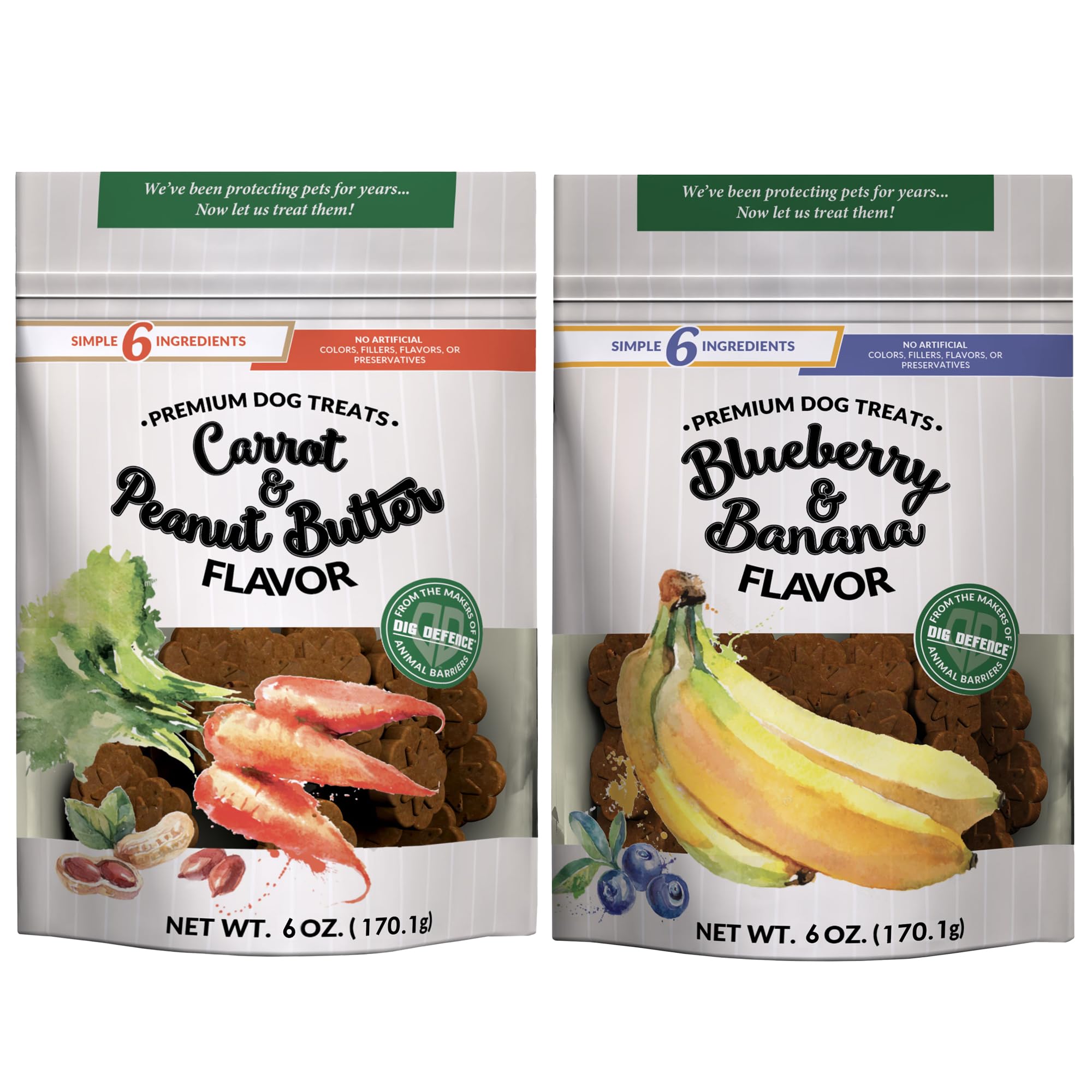 Dig Defence Premium Dog Treats - Carrot/Peanut Butter and Blueberry/Banana, Natural Ingredients, Baked Gourmet Snacks for Small 