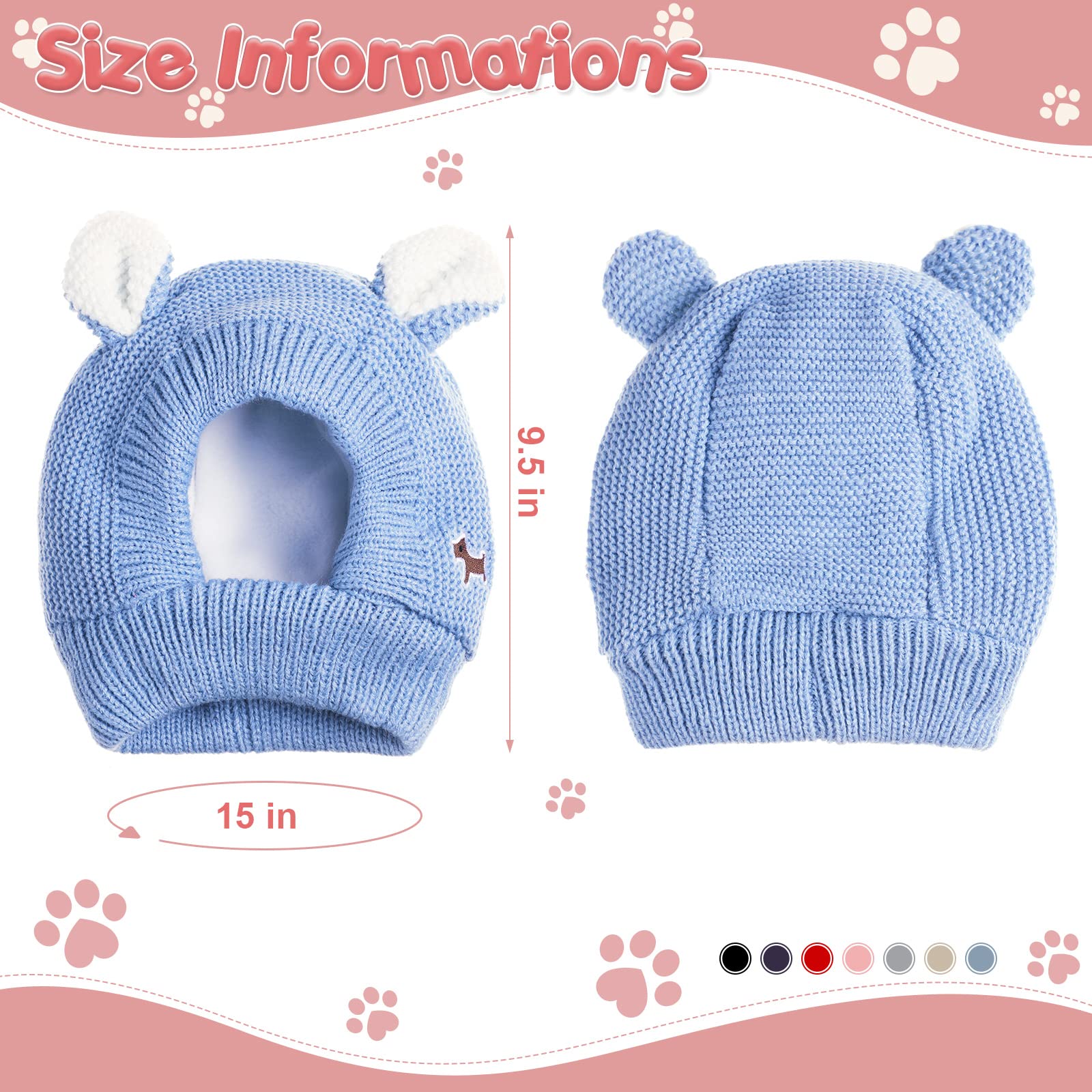 Quiet Ears For Dogs, Dog Ear Muffs Noise Protection Knitted Pet Ears Snood Head Wrap Hats For Medium To Large Cats Pets(Sky Blue