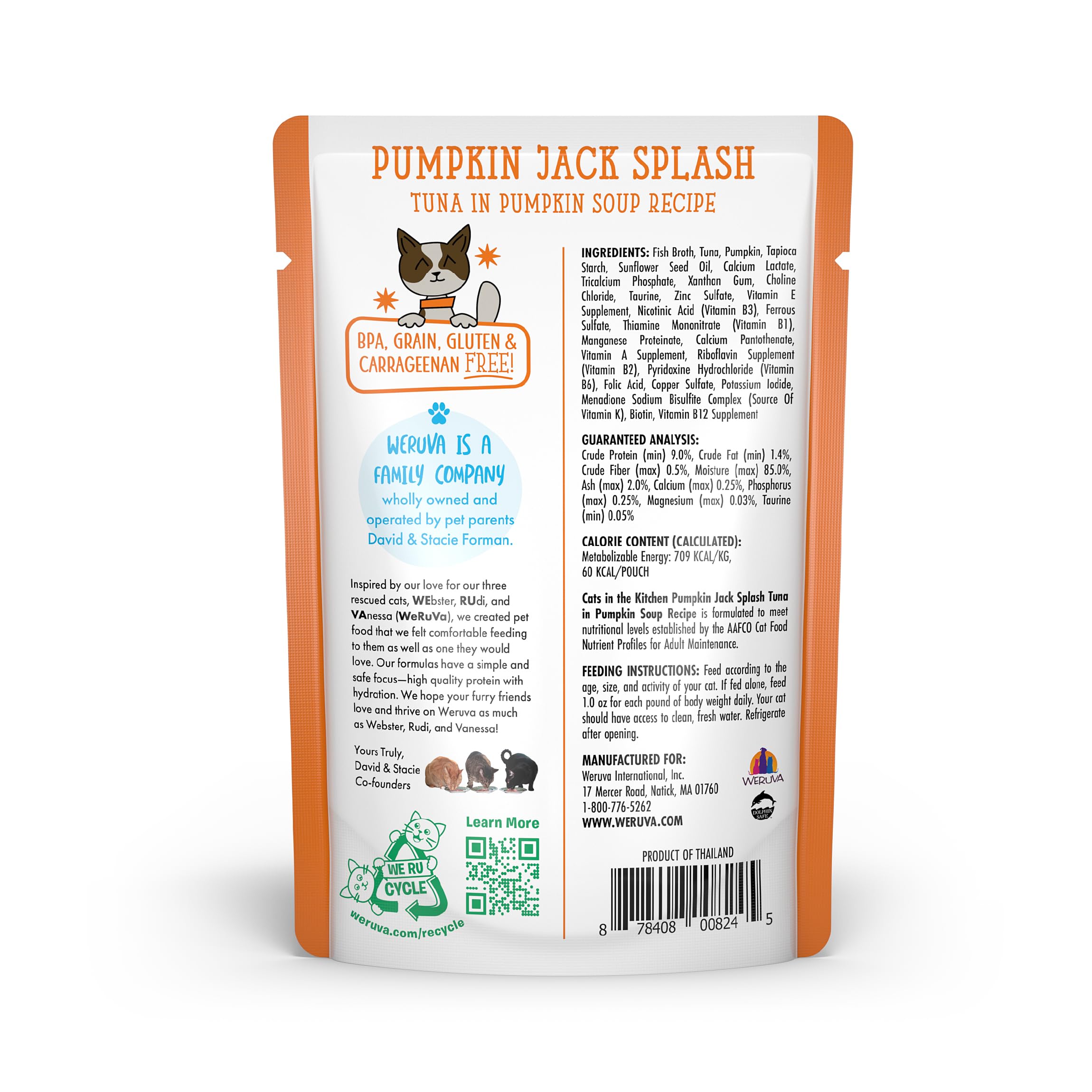 Weruva Cats in The Kitchen, Pumpkin Jack Splash with Tuna in Pumpkin Soup Cat Food, 3oz Pouch (Pack of 12)