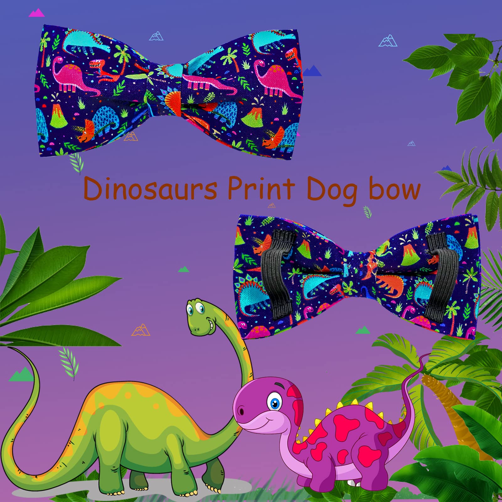 Lionheart glory Dog Collar, Blue Dog Bow Collar Boy Dog Collars with Bow Adjustable Dinosaur Bowtie Collar for Medium Dogs Pet G