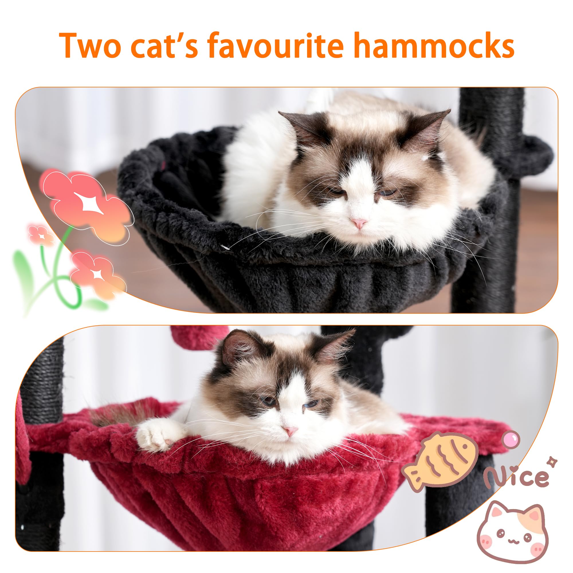 Heybly Cat Tree, 39.4 Inches Gothic Tower Condo With Scratching Post, Cat Tower For Indoor Cats, Fully Wrapped Sisal Pole, Soft