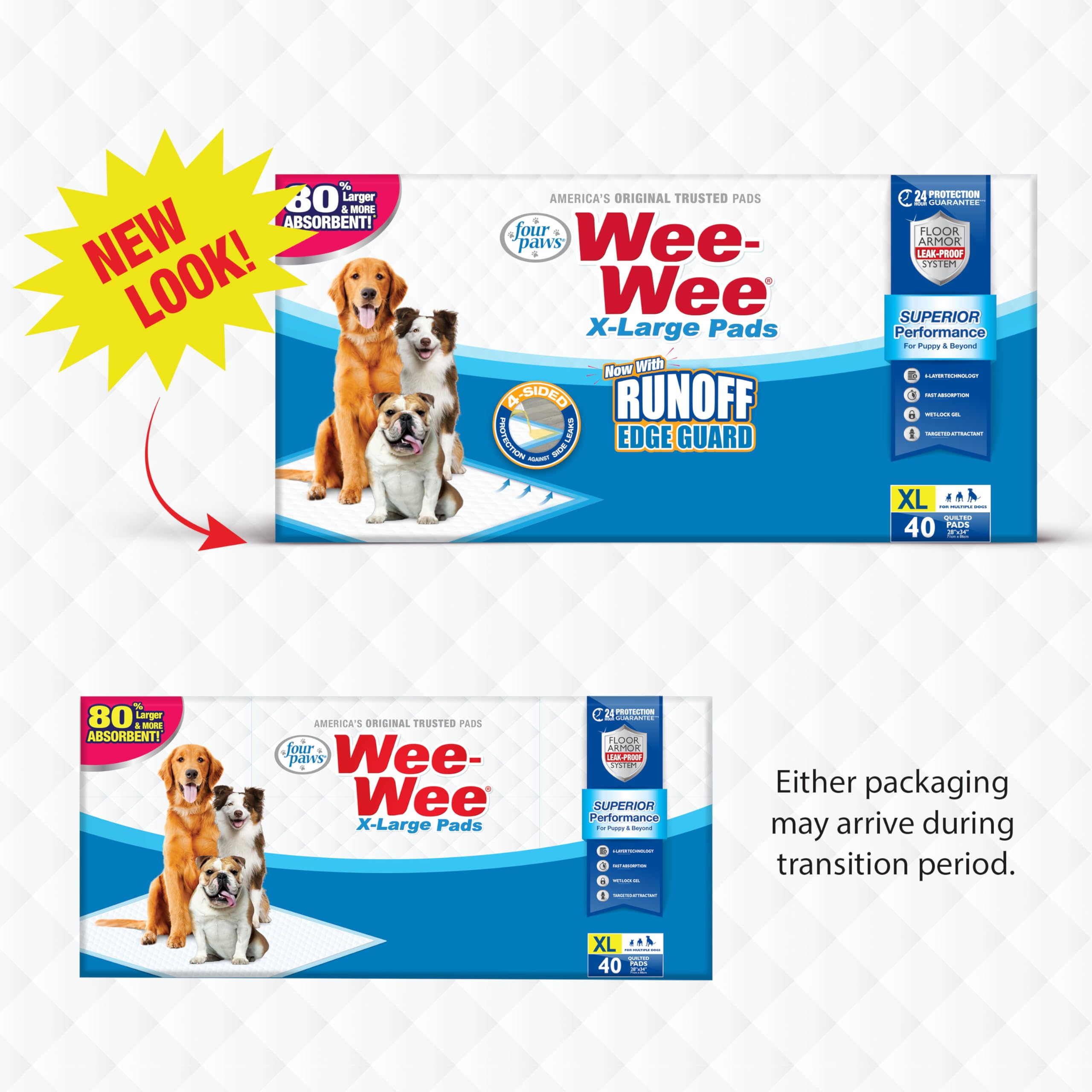 Four Paws Wee-Wee Superior Performance Unscented Extra-Large Pee Pads for Dogs & Puppies, Quilted Leak-Proof Dog Housebreaking P
