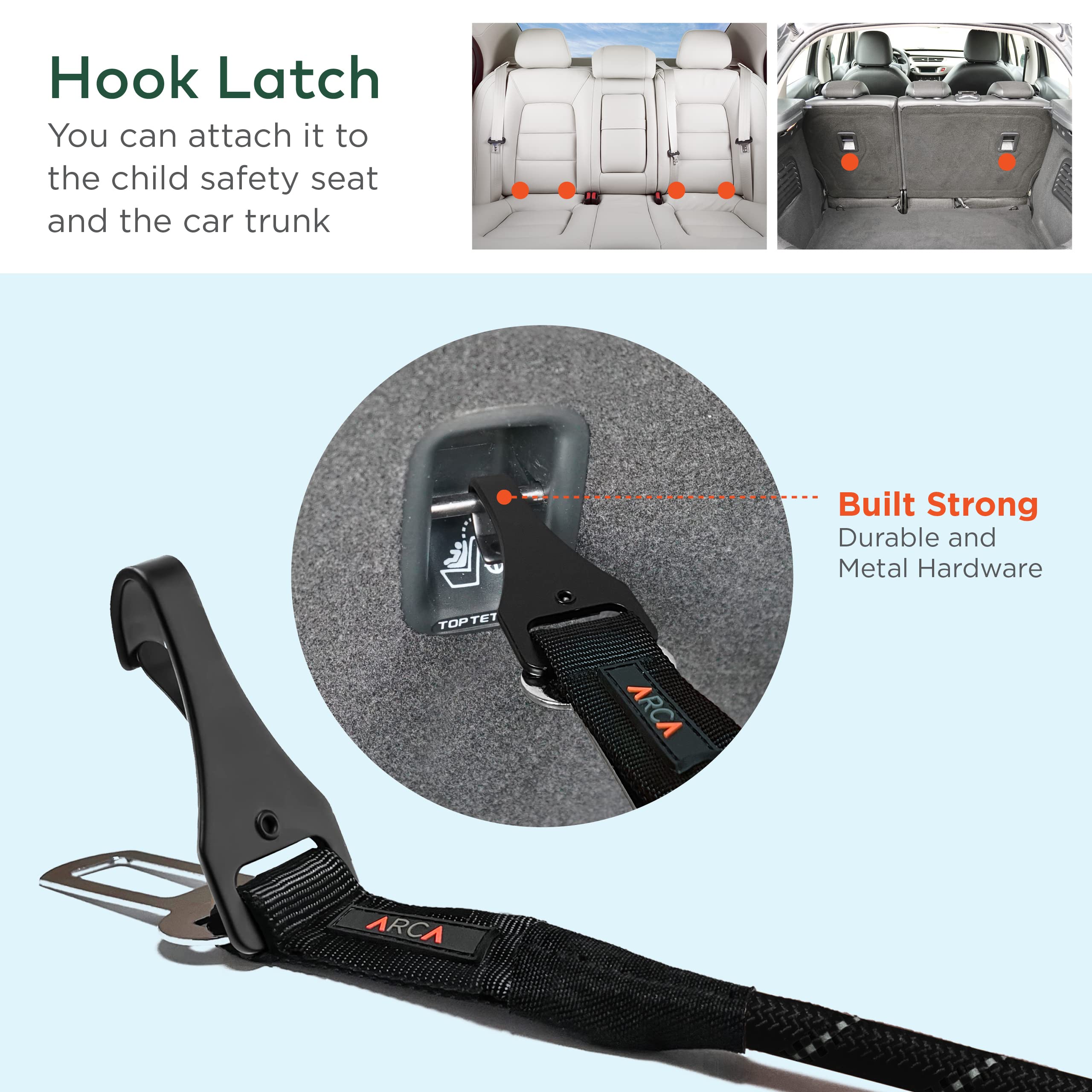 ARCA PET Dog Seat Belt for Car | Universal Dog Car Seatbelt | Durable Reflective Rope with Clip Hook Latch, Buckle and Alloy Car