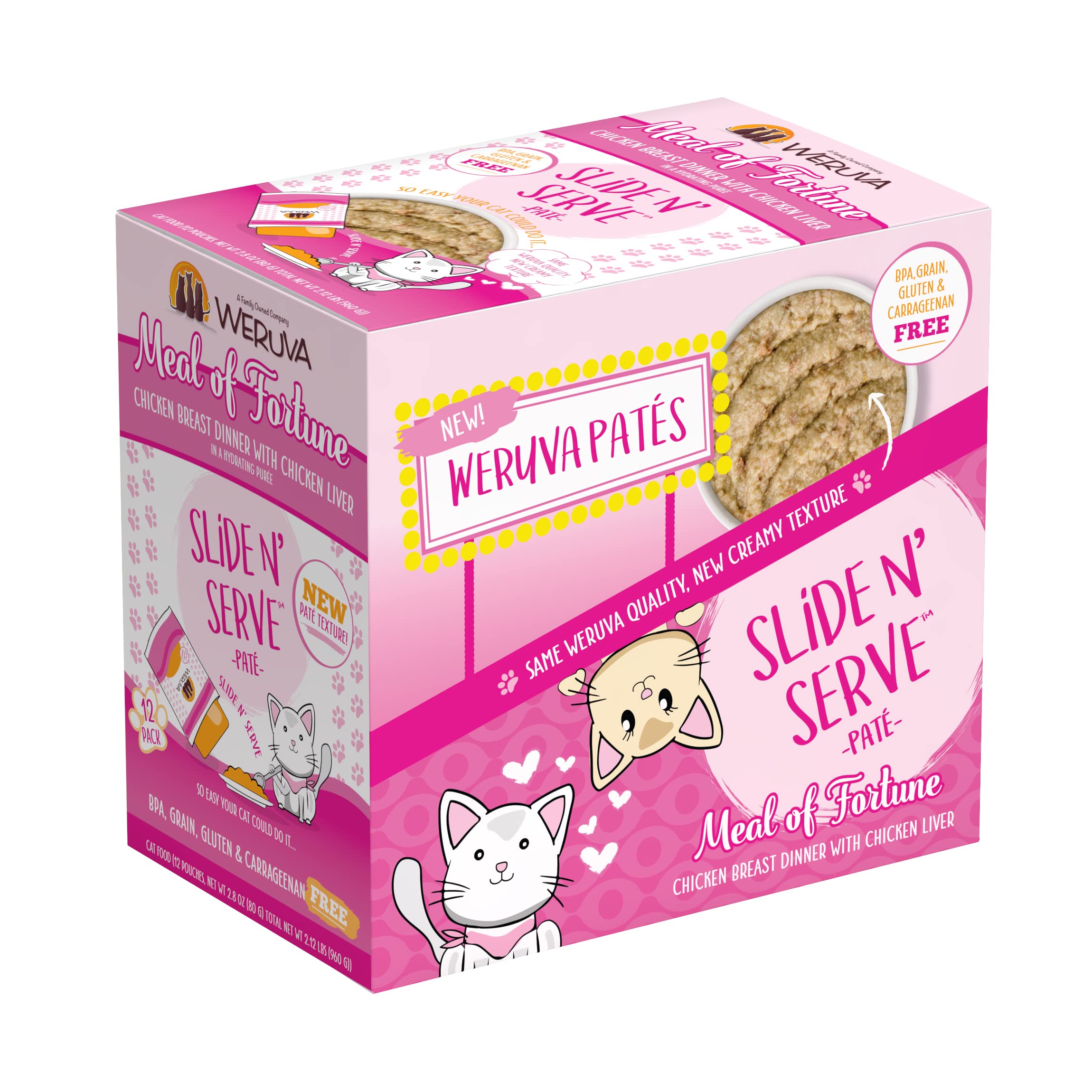 Weruva Wet Cat Food, Meal of Fortune Chicken with Chicken Liver Pate, 2.8oz Slide N Serve Pouch, Pack of 12