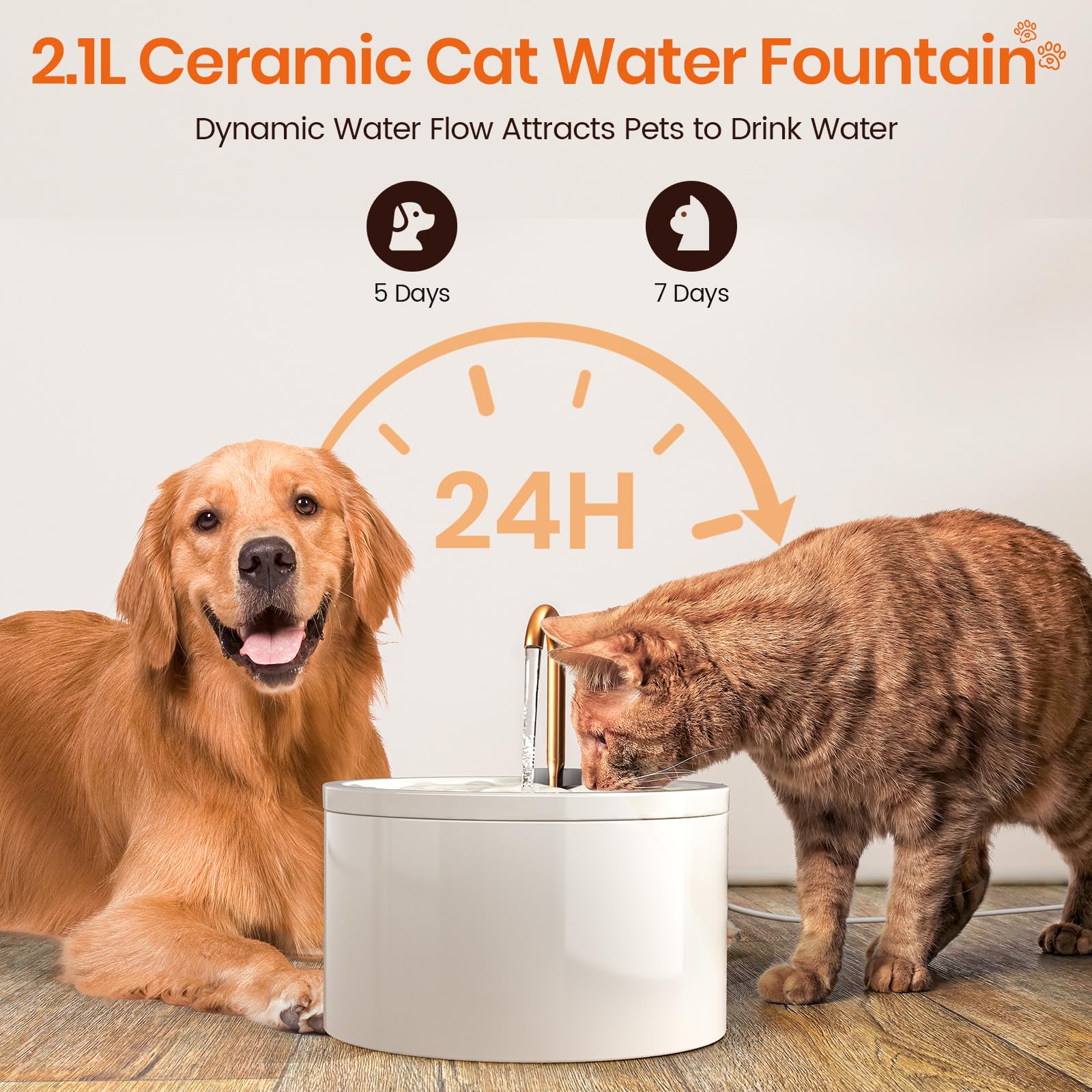 Misfans Ceramic Cat Water Fountain, 2.1L/71Oz Pet Fountain, Automatic Ceramic Drinking Fountain For Cats, Water Fountain Indoor