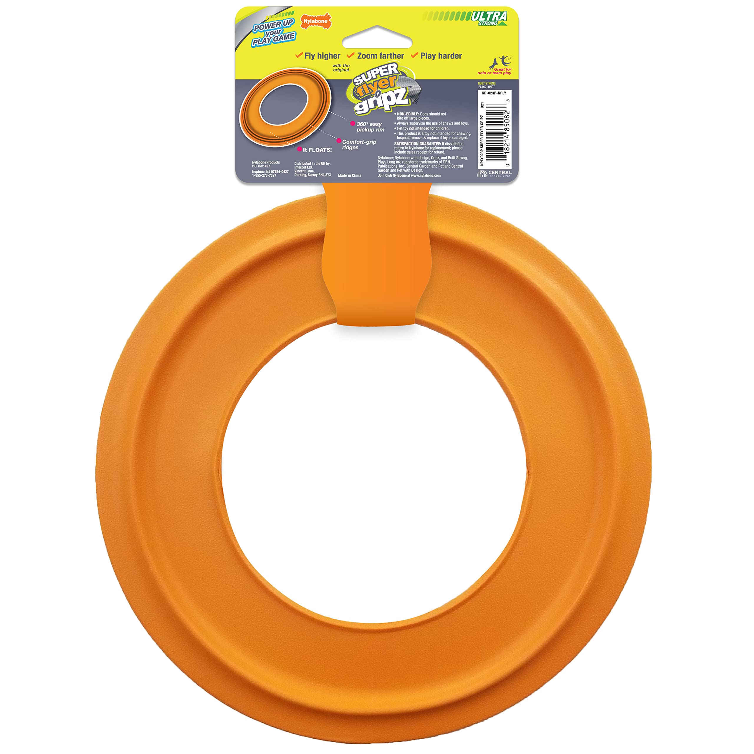 Nylabone Power Play Super Flyer Gripz Disc for Dogs, Orange, One Size (1 Count) - Durable, Fun Fetch Toy for Active Dogs