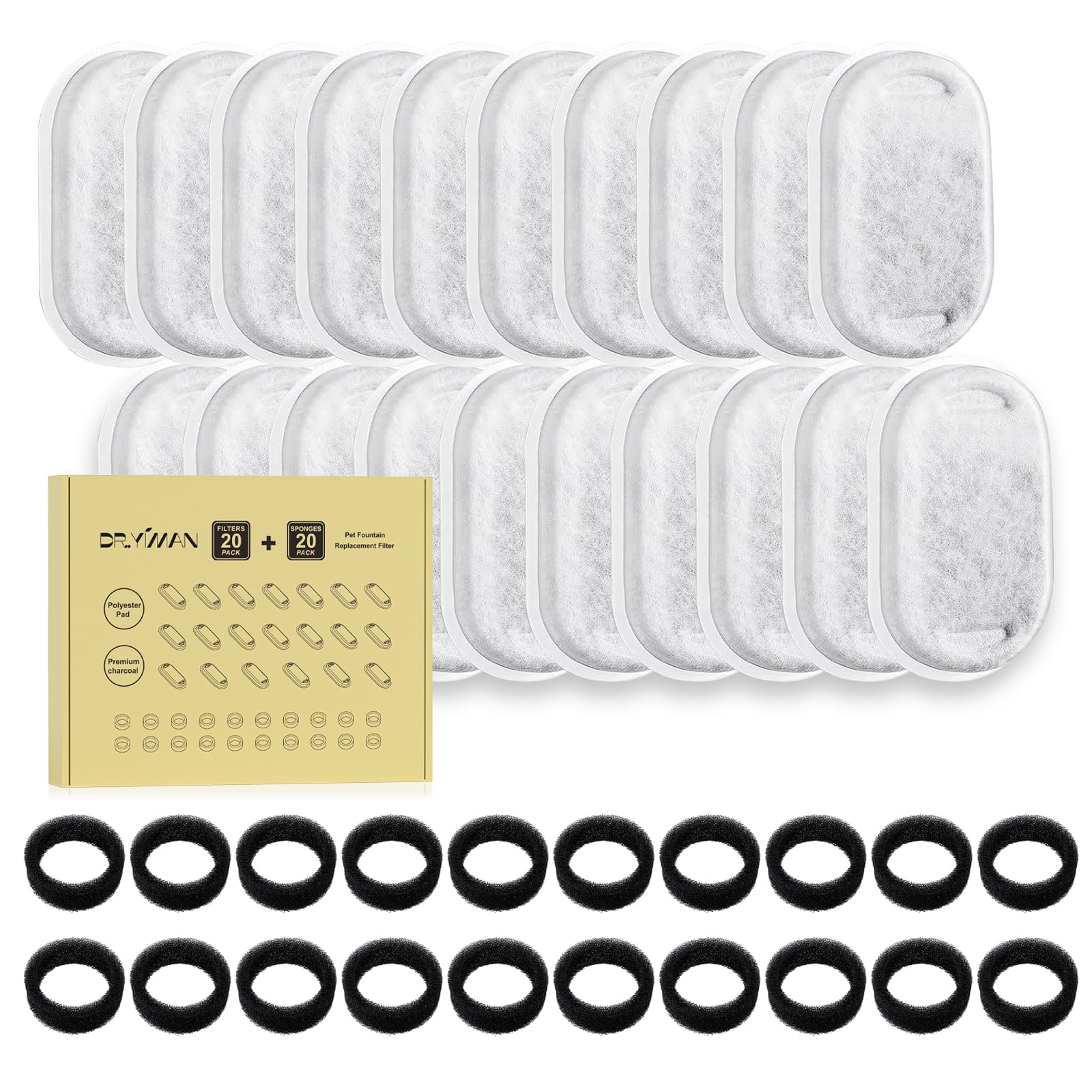20Pack Cat Water Fountain Filters For Stainless Steel 108Oz/3.2L& 67Oz/2L, Cat Fountain Filters Replacement For Adjustable Water
