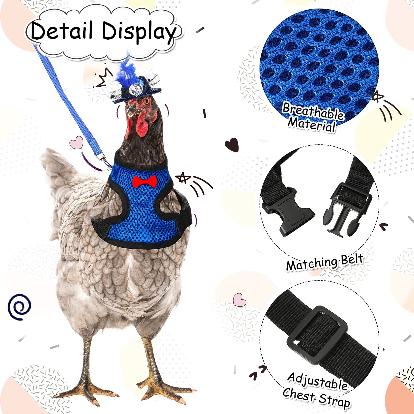 9 Pcs Funny Chicken Accessories Set - Harness, Leash & Hats for Hens, Ducks, Geese & Parrots - Adjustable, Training Walking Supp