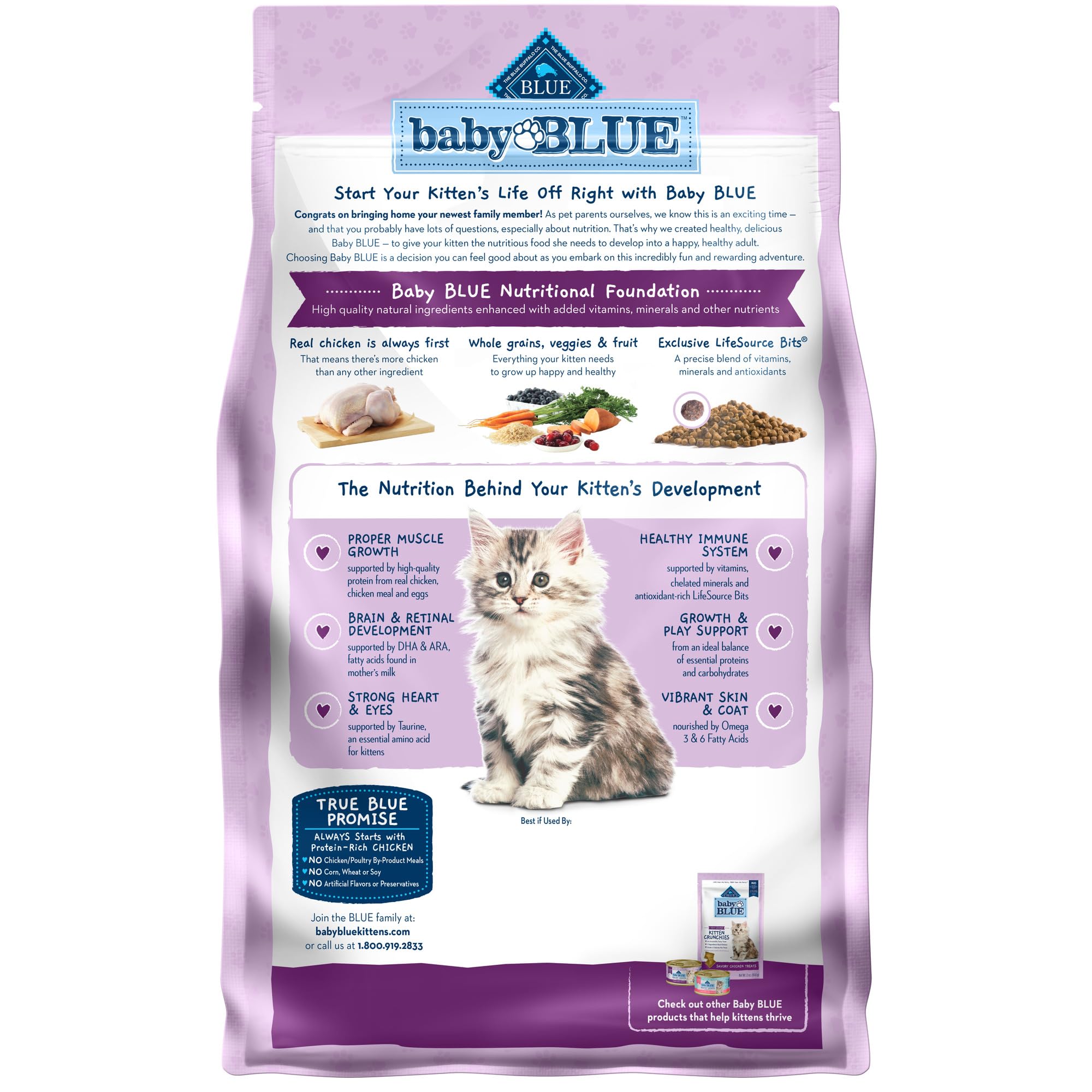 Blue Buffalo Baby BLUE Natural Kitten Dry Cat Food, Healthy Growth Formula with DHA, Chicken and Brown Rice Recipe, 2-lb. Bag