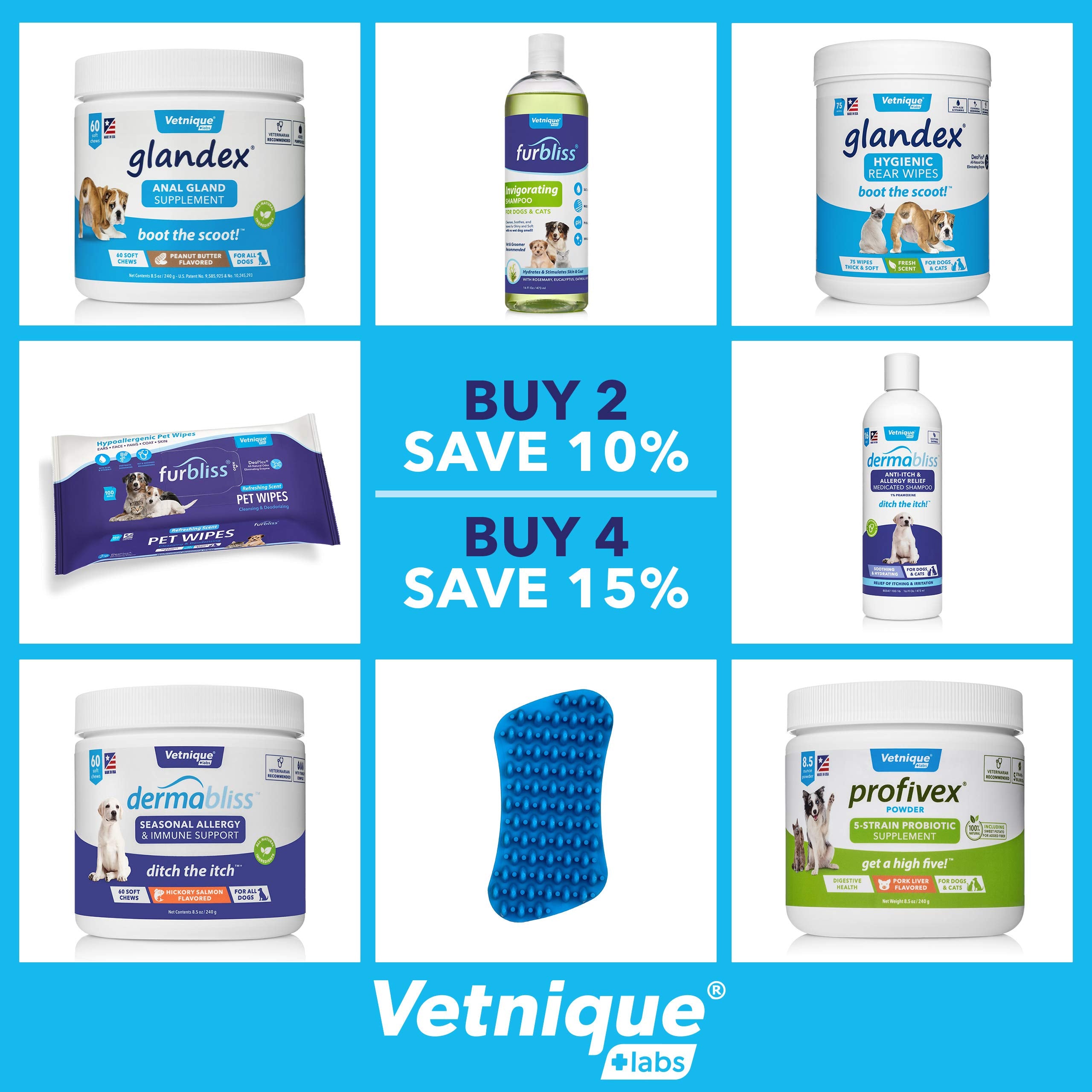 Vetnique Labs Furbliss Hygienic Pet Wipes For Dogs & Cats, Cleansing Grooming & Deodorizing Hypoallergenic Thick Wipes With All