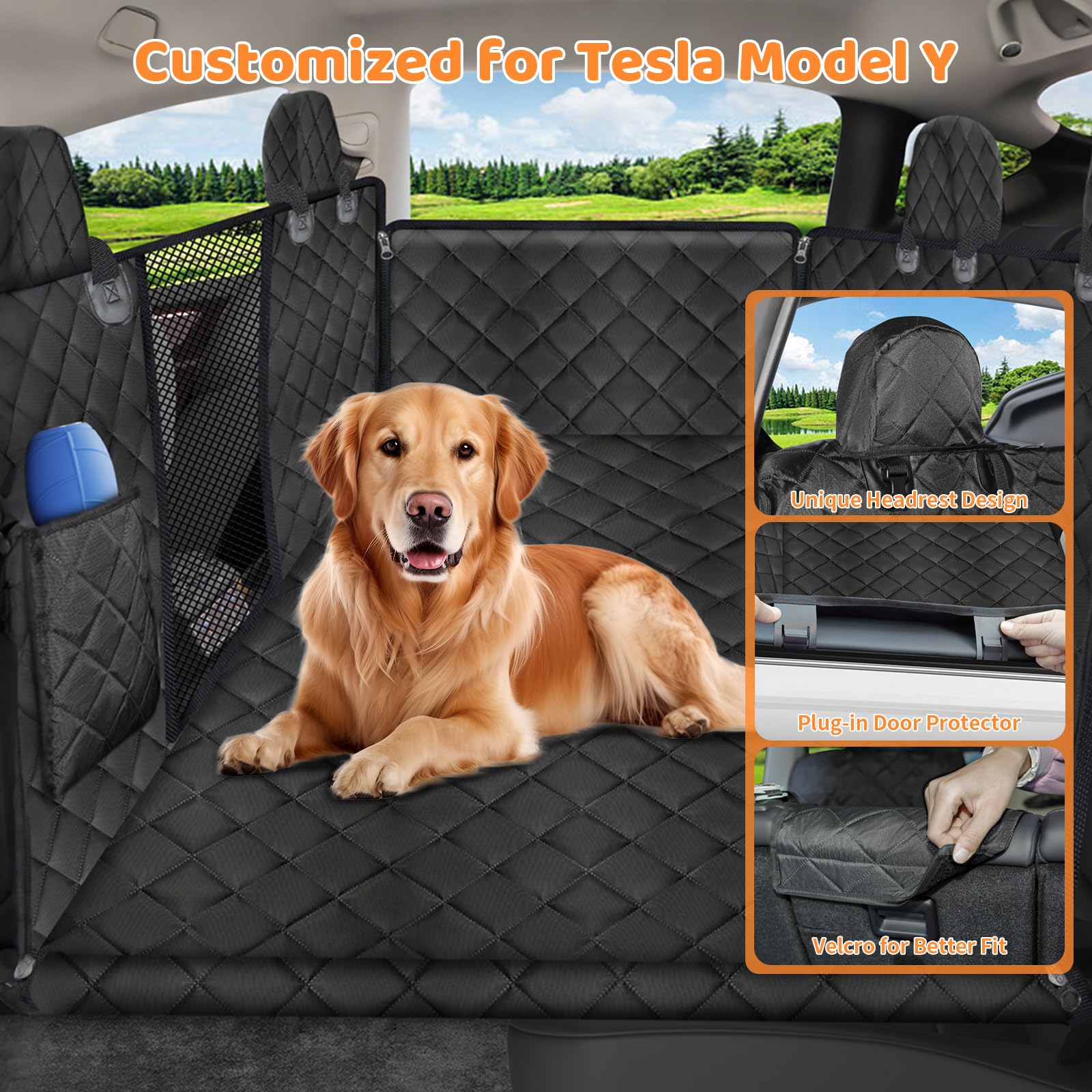 URPOWER Dog Back Seat Extender for Tesla Model Y, Hard Bottom Dog Car Seat Cover Holds 400 lbs, Waterproof Dogs Hammock for Car