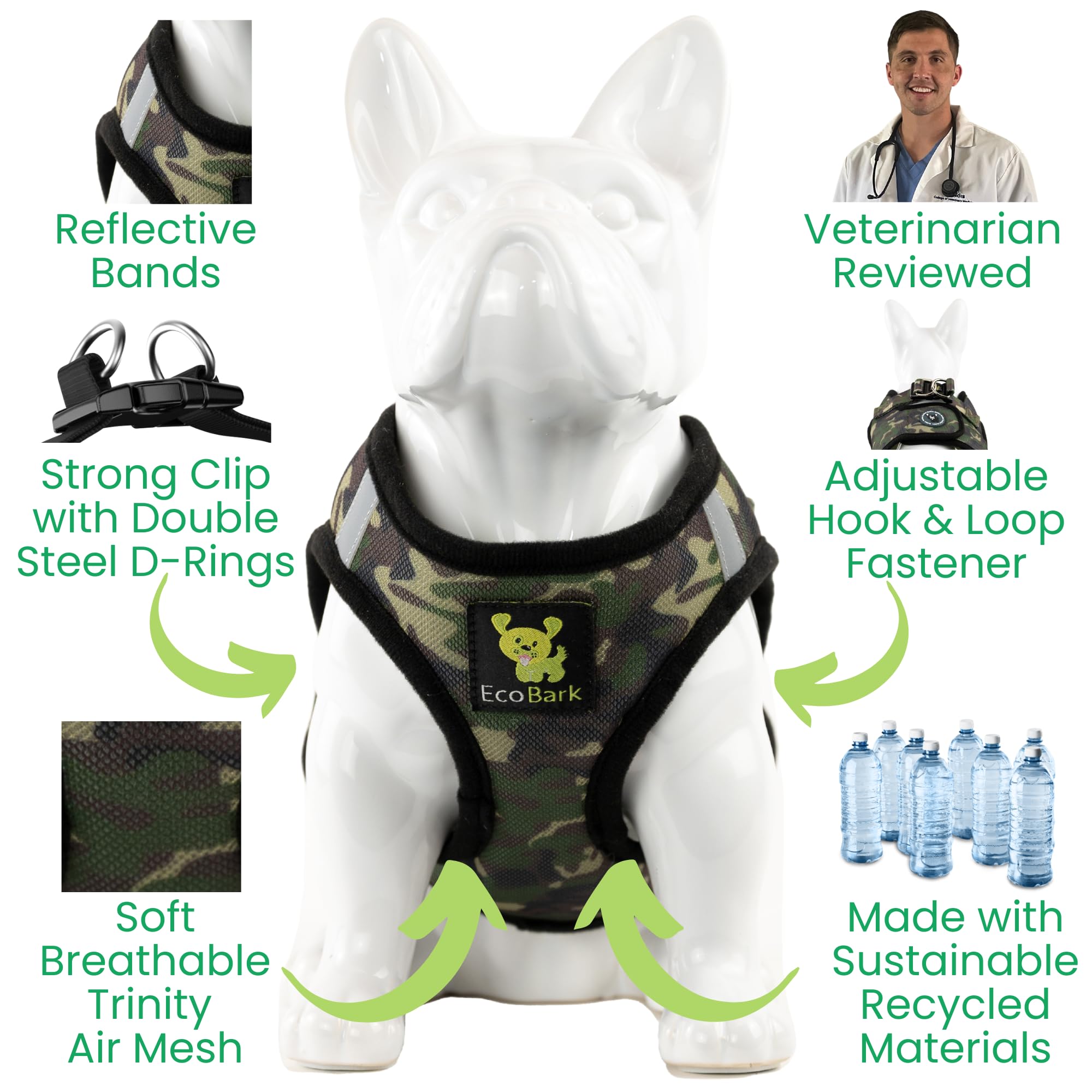 Ecobark Step In Dog Harness - Eco-Friendly Teacup Dog Harnesses For Xxs, Xs, And Small Dogs - Reflective And Adjustable Mini Body Halter Vest -Tiny Soft Mesh Toy Breed Harness Under 5 Lbs (Camo, Xxs)