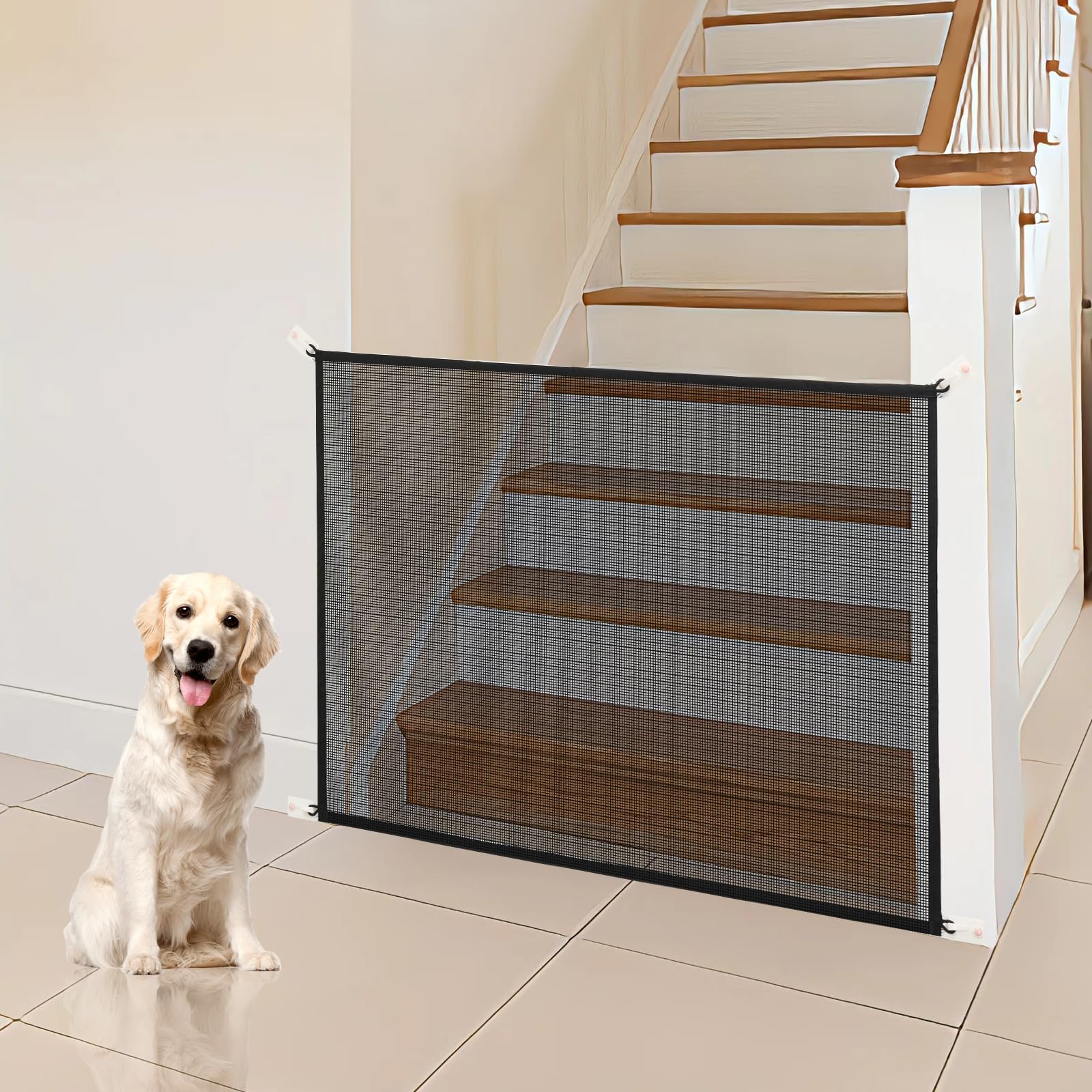 2-Pack Dog Gate For Stairs Pet Gates For The House: Dogs Screen Mesh Gate For Doorways Stairways Indoor Safety 29 Inches Tall, 38 Inch Wide