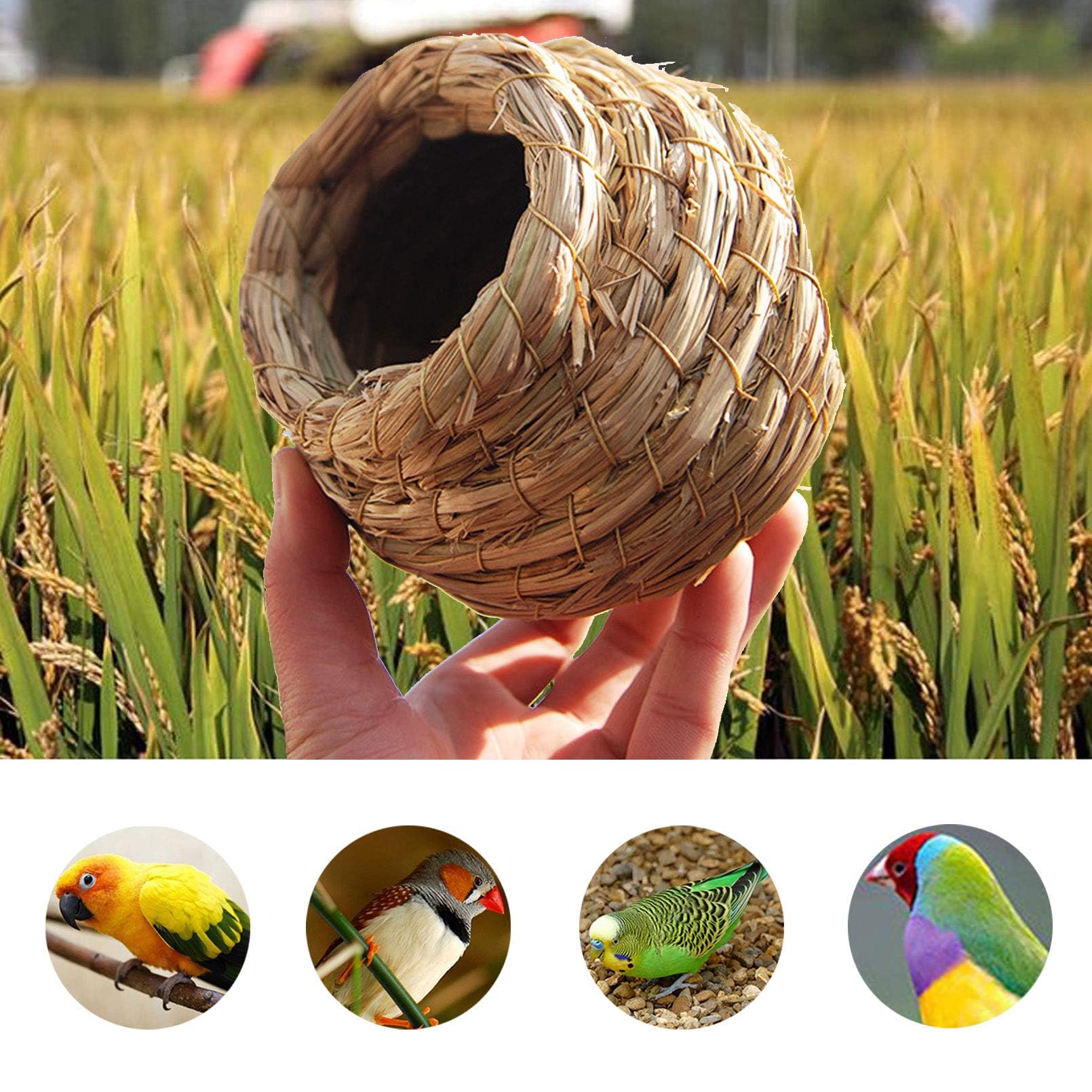 Kathson Birdcages Straw Bird Nests Natural Grass Woven Birdhouse Resting Breeding Nesting Cages Hideaway Shelter For Finch Canary Budgie Lovebird Pearl Bird And Small Parrot