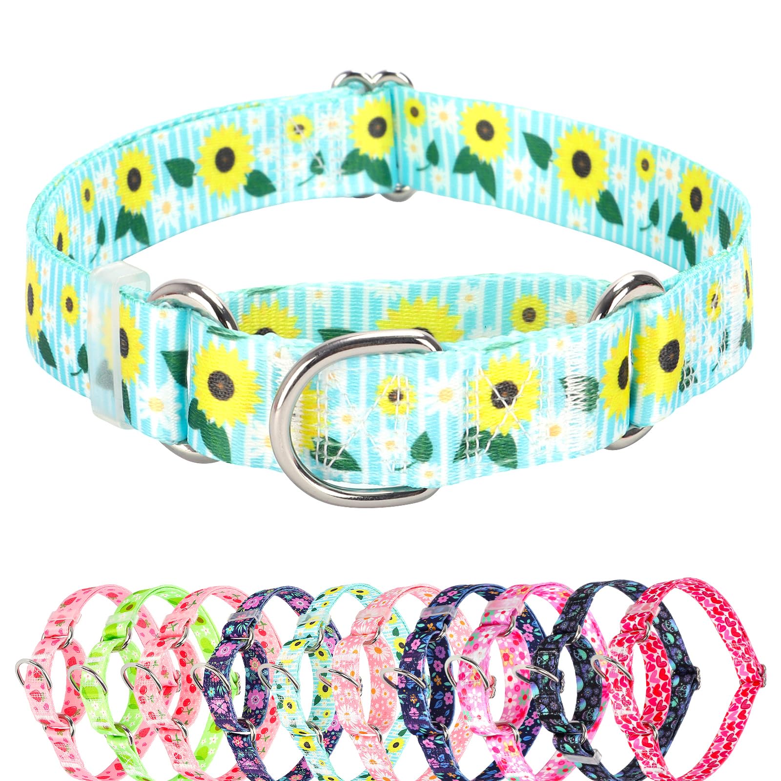 Martingale Collar For Dogs, Adjustable Soft Nylon Dog Collars With Special Design Sunflower Patterns For Small Medium Large Dog(