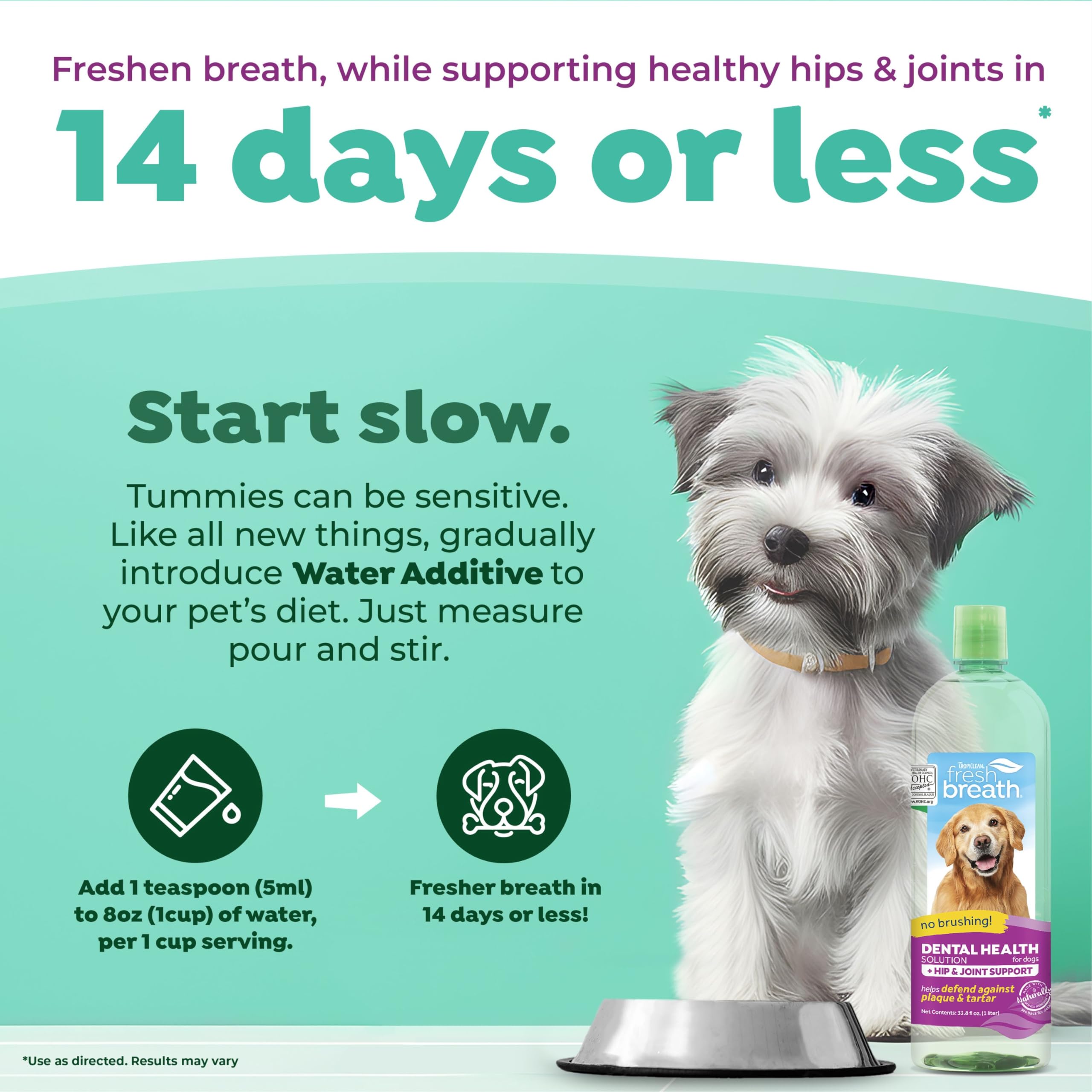 TropiClean Fresh Breath Plus Glucosamine for Hip & Joint Water Additive for Dogs| Breath Freshener and Teeth Cleaning Solution |
