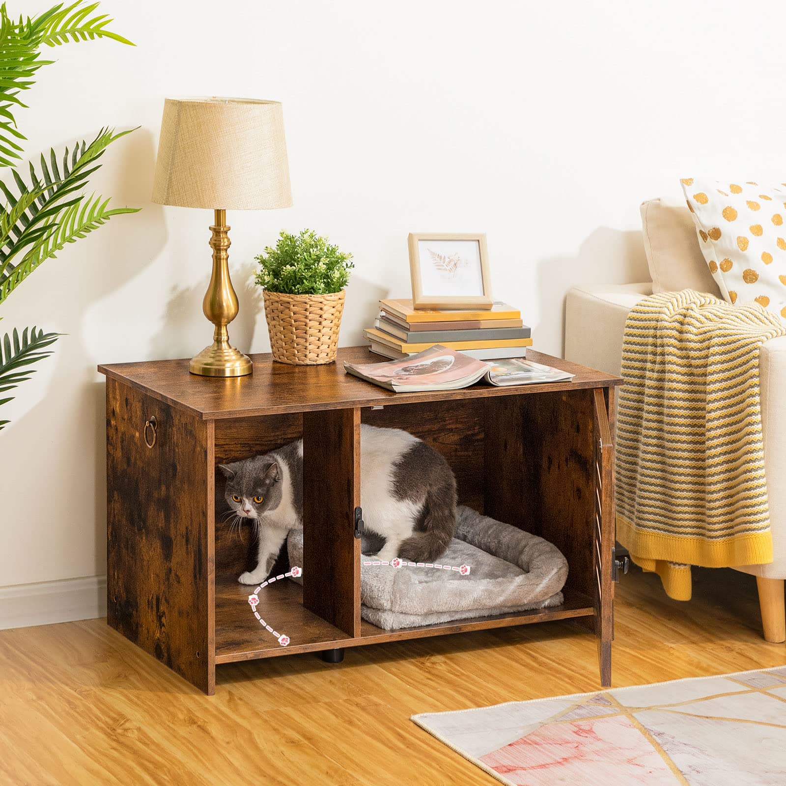 Hoobro Cat Litter Box Enclosure, Hidden Litter Box Furniture With Louvered Door, Spacious Hidden Litter Cabinet With Divider, Ca