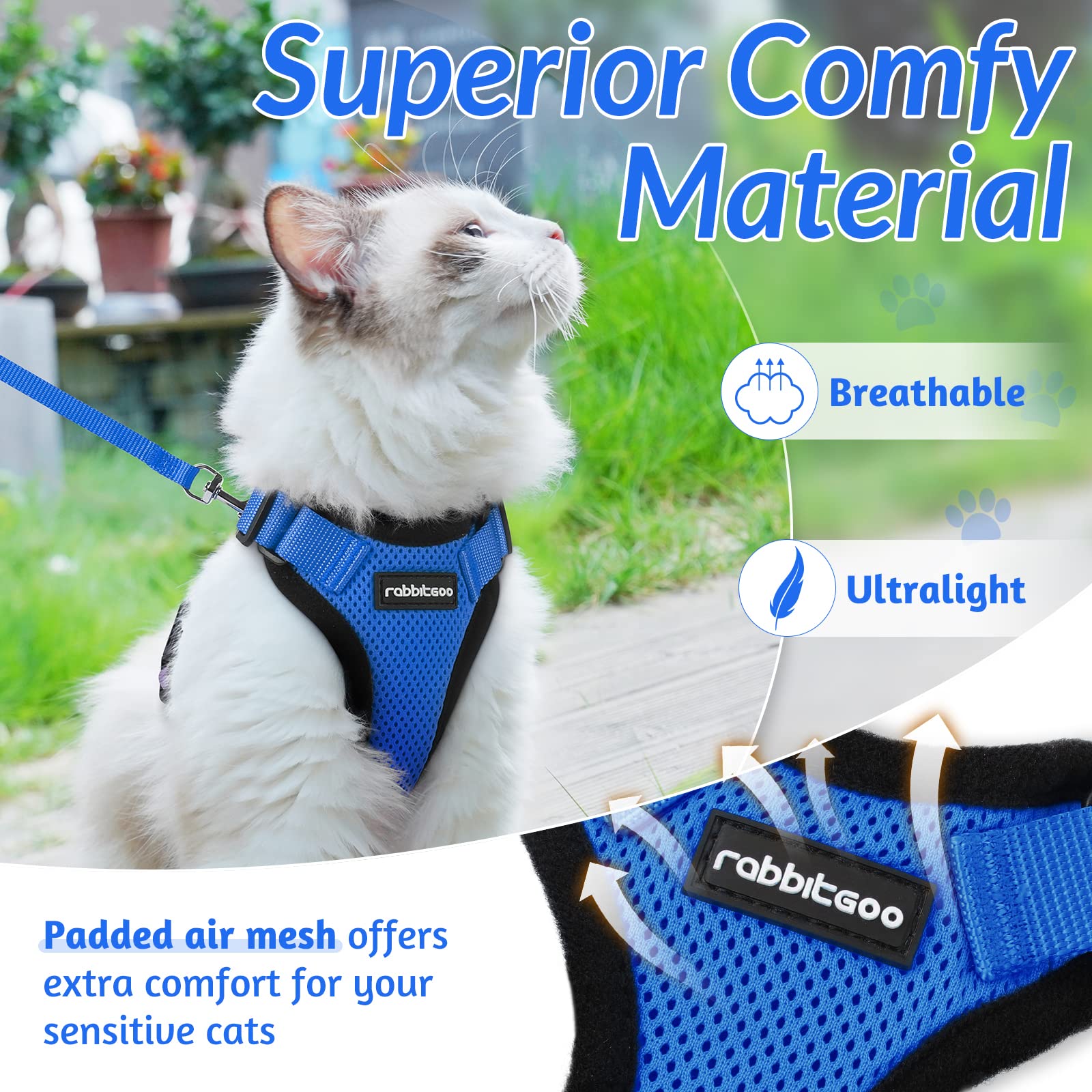 Rabbitgoo Cat Harness And Leash For Walking, Escape Proof Soft Adjustable Vest Harnesses For Cats, Easy Control Breathable Reflective Strips Jacket, Navy, Xs