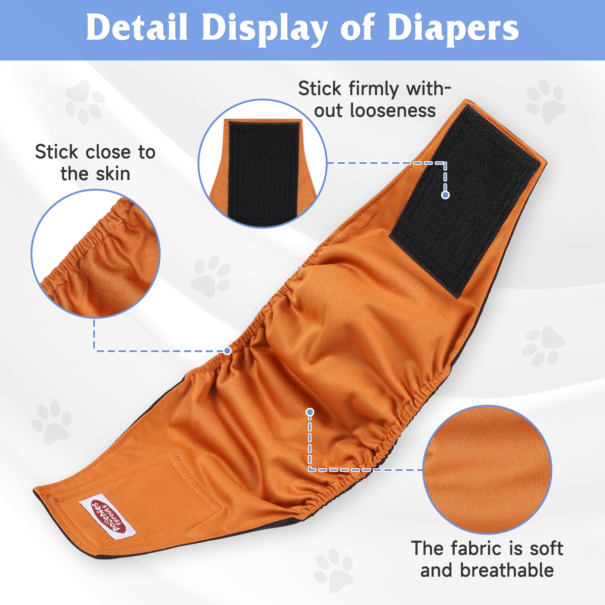 Poochies Sprouts Washable Belly Bands For Male Dogs (Pack Of 4), Reusable Diapers, Belly Wrap, Medium