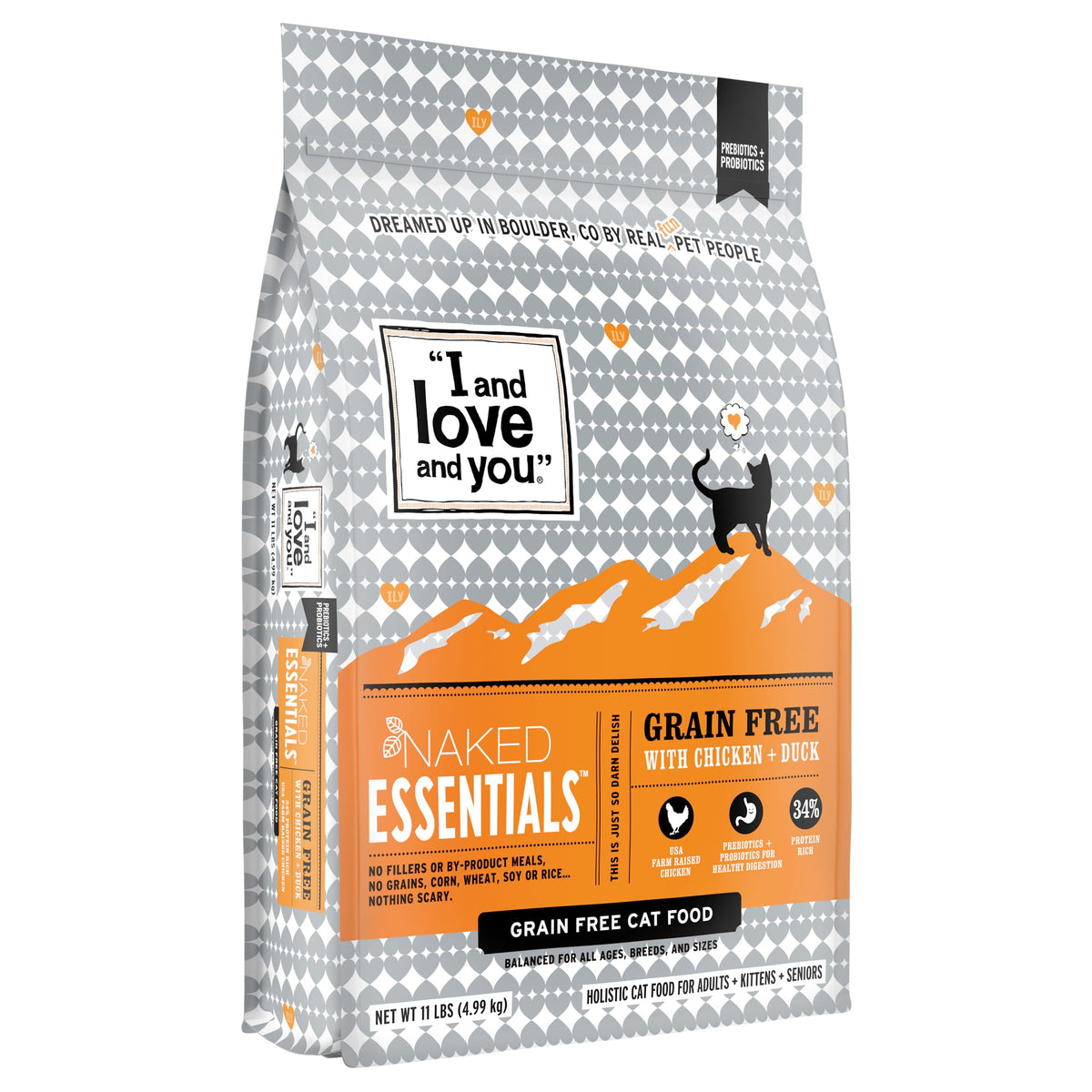 I And Love And You Naked Essentials Dry Cat Food - Chicken + Duck - Grain Free, Real Meat, No Fillers, Prebiotics + Probiotics, 11Lb Bag