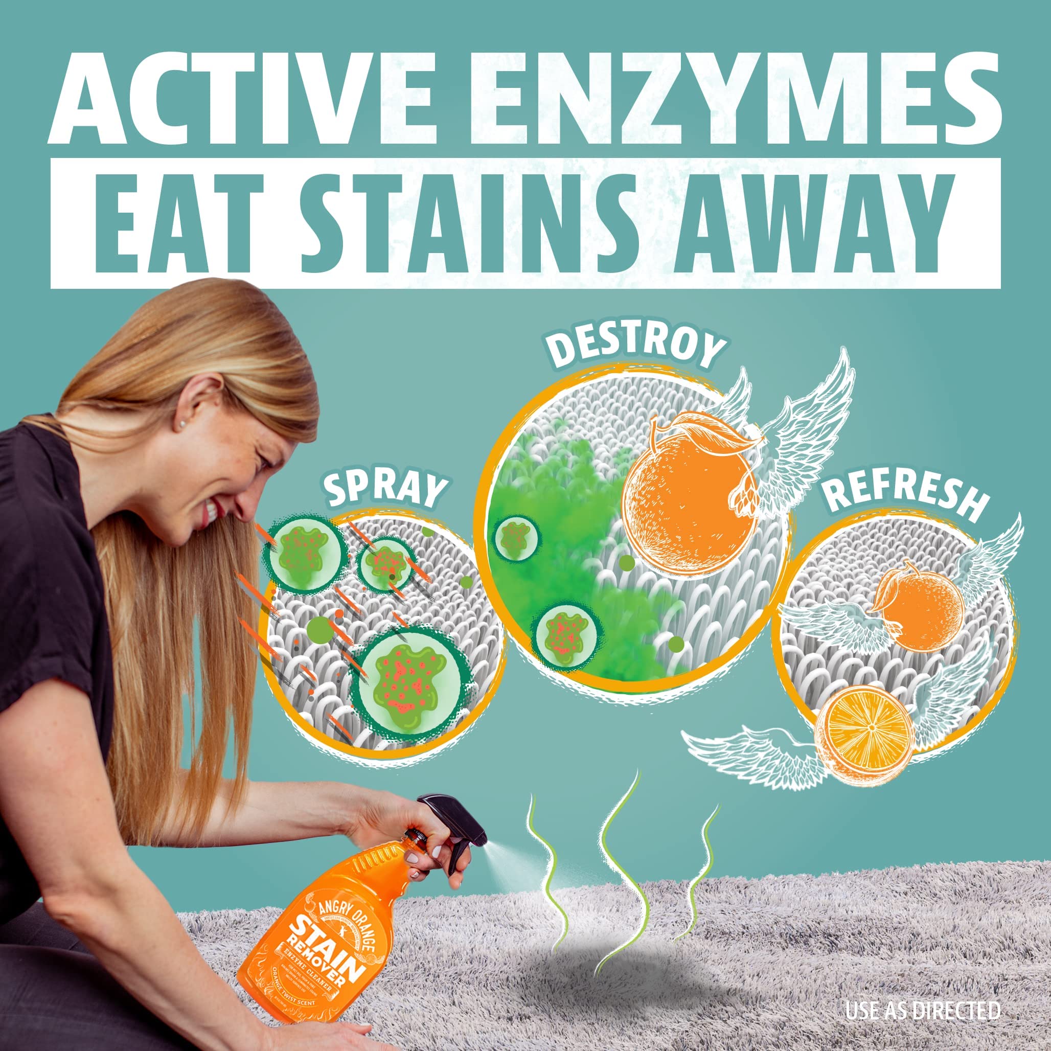 Angry Orange Stain Remover - 32Oz Enzyme Pet Cleaner - Dog & Cat Urine Destroyer And Stain Remover - Citrus Spray Cleaning Solution - Puppy Supplies