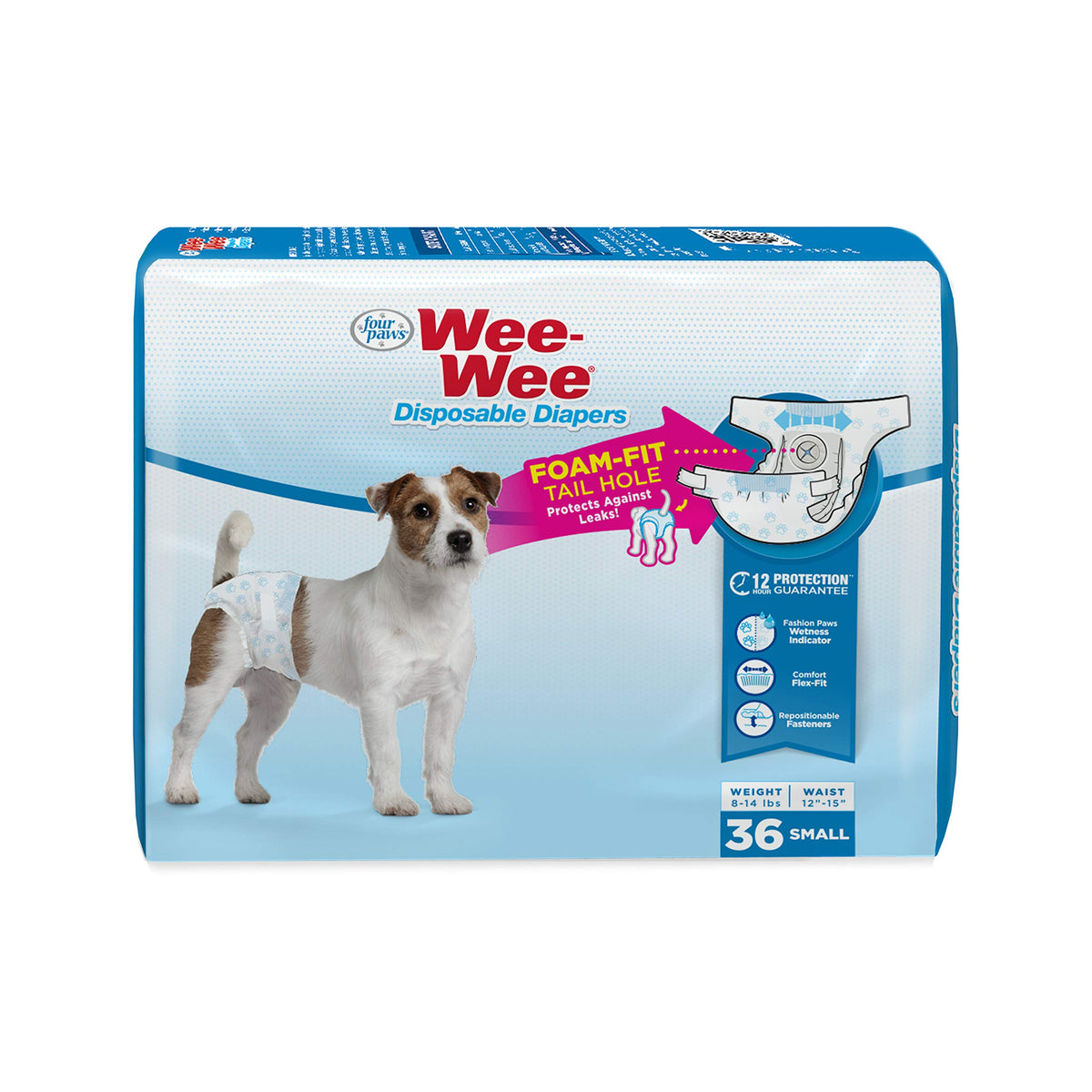 Four Paws Wee-Wee Super Absorbent Disposable Adjustable Dog Potty Training Diapers, Leak-Proof Protection For Puppies And Small Dogs, Small, 36 Count