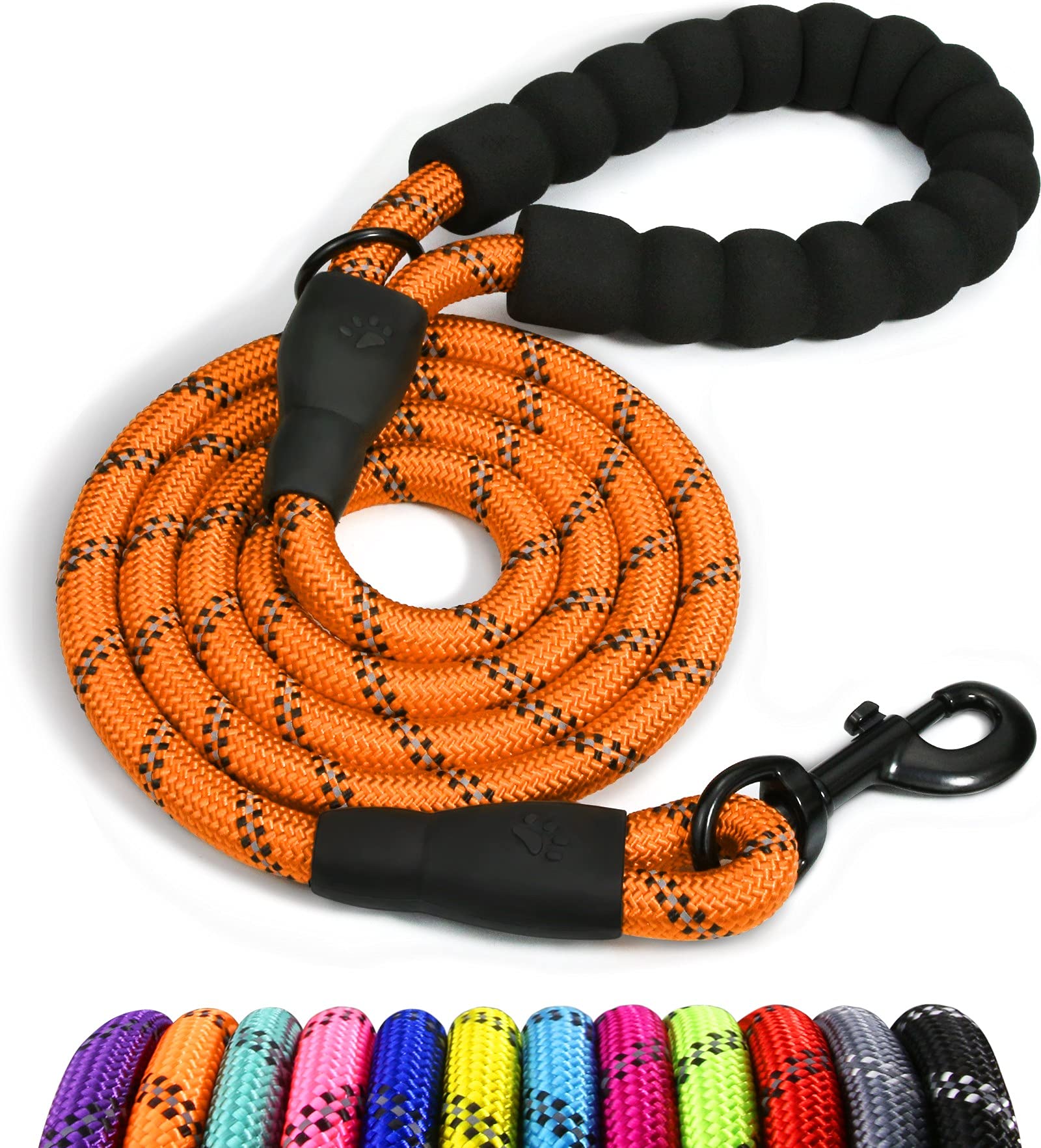 Taglory Rope Dog Leash 4 Ft With Comfortable Padded Handle, Highly Reflective Threads Dog Leash For Large Dogs, 1/2 Inch, Orange