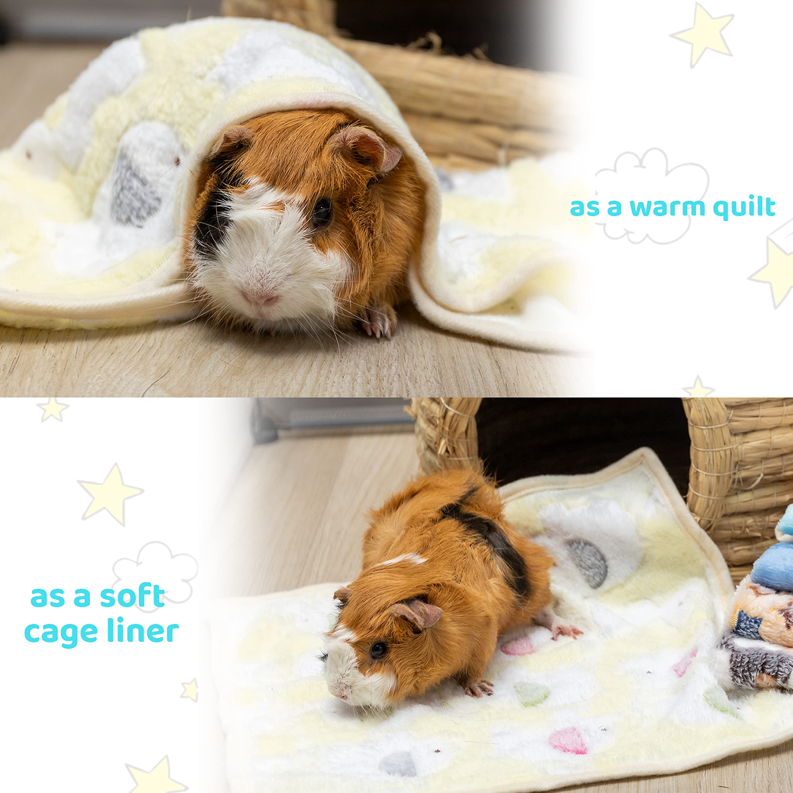 CUSOZWO Guinea Pig Bedding Mat 6 Pack - Multi-colored Fleece Blankets for Small Animals 13.7x13.7 - Washable Cage Liners and Sleep Mats