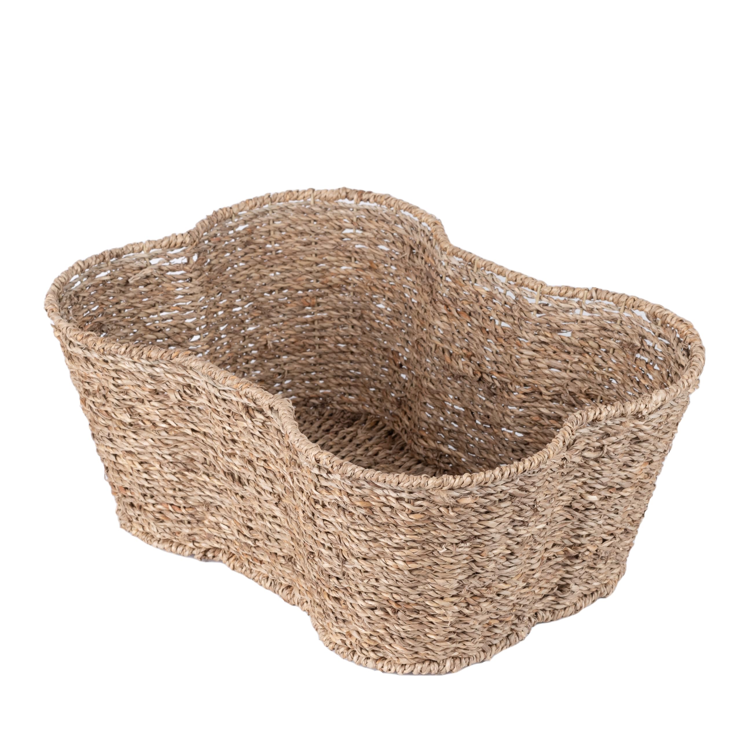 Dog Toy Basket, Bone Shaped Dog Toy Bin, Handmade Pet Organizer And Storage, Toy Box for Cats, (17x13 Seagrass)