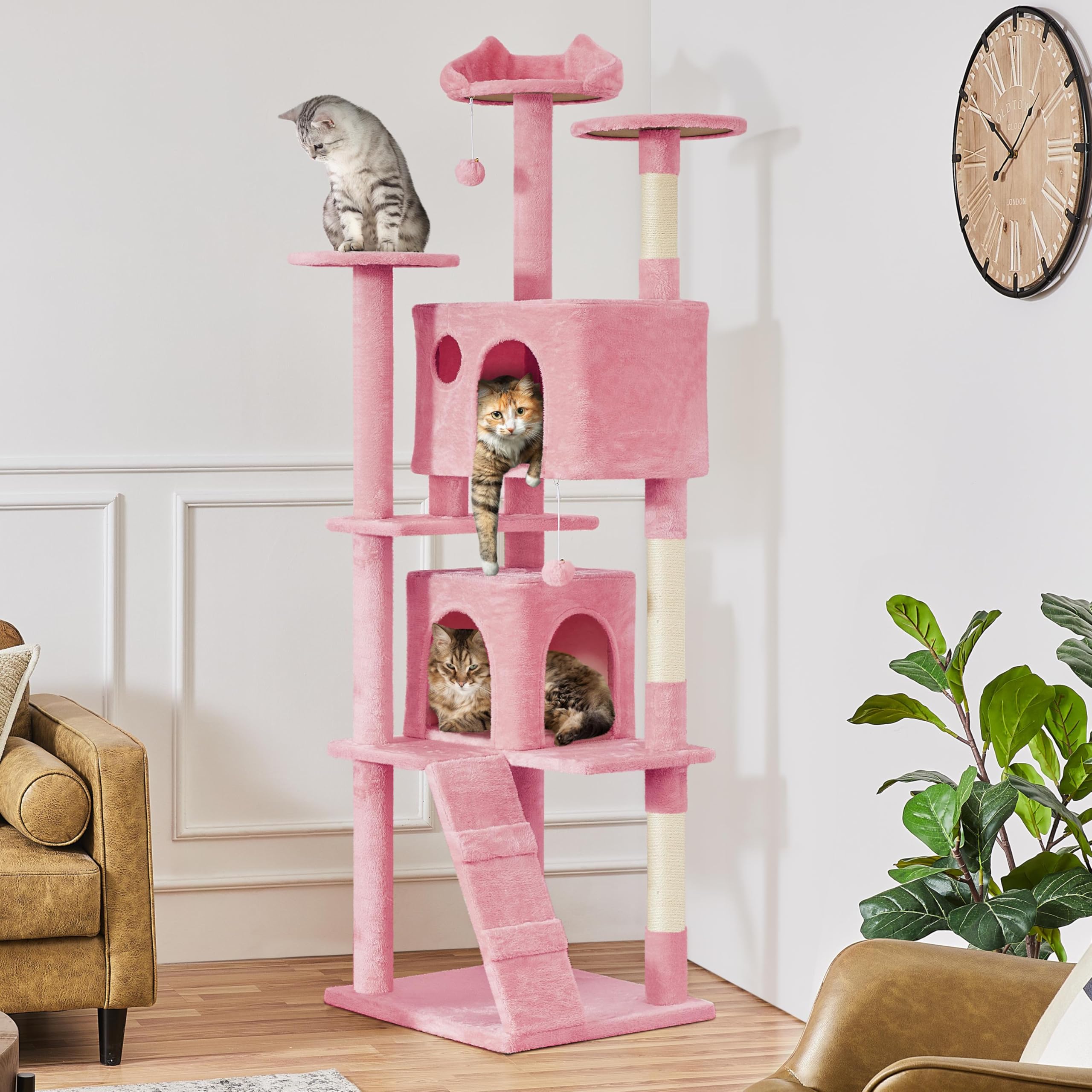 Yaheetech Xl Cat Tree, 80In Multi-Level Tower W/Scratching Posts, Double Cat Condo, Perched Platforms & Dangling Balls, Activity