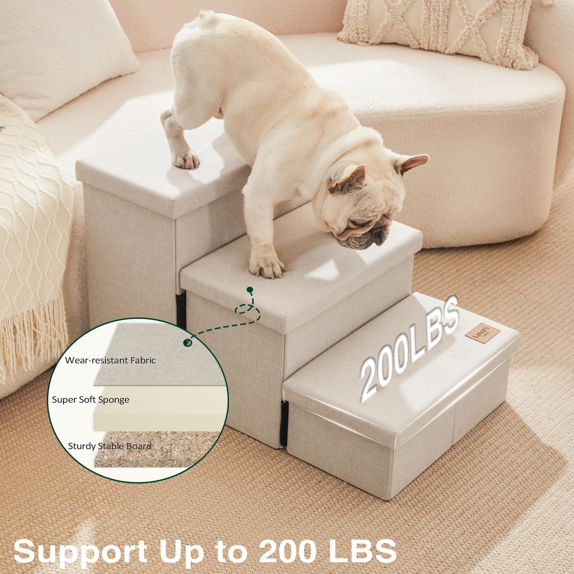 Love s cabin Dog Stairs for High Bed 18  H,Foldable Pet Stairs for Small Medium or Large Dogs Puppy with Storage for Bed or Cou