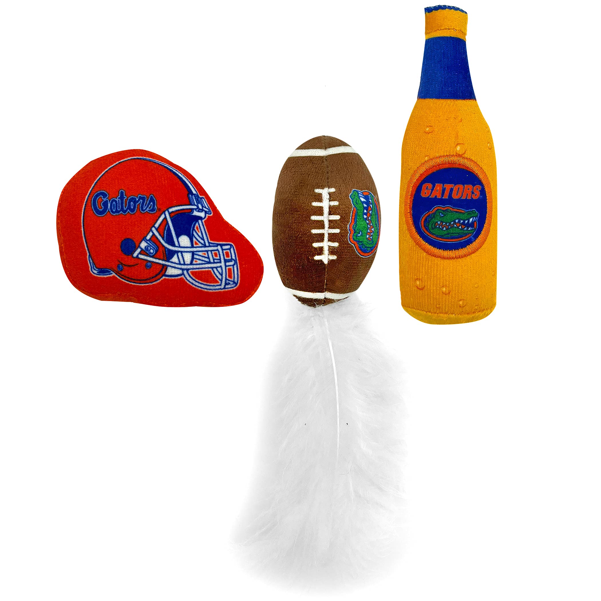 Best Plush Cat Toy - Ncaa Florida Gators Complete Set Of 3 Piece Cat Toys Filled With Fresh Catnip. Includes: 1 Helmet Cat Toy, 1 Football Cat Toy With Feathers & 1 Beer Bottle. Beautiful Team Logos
