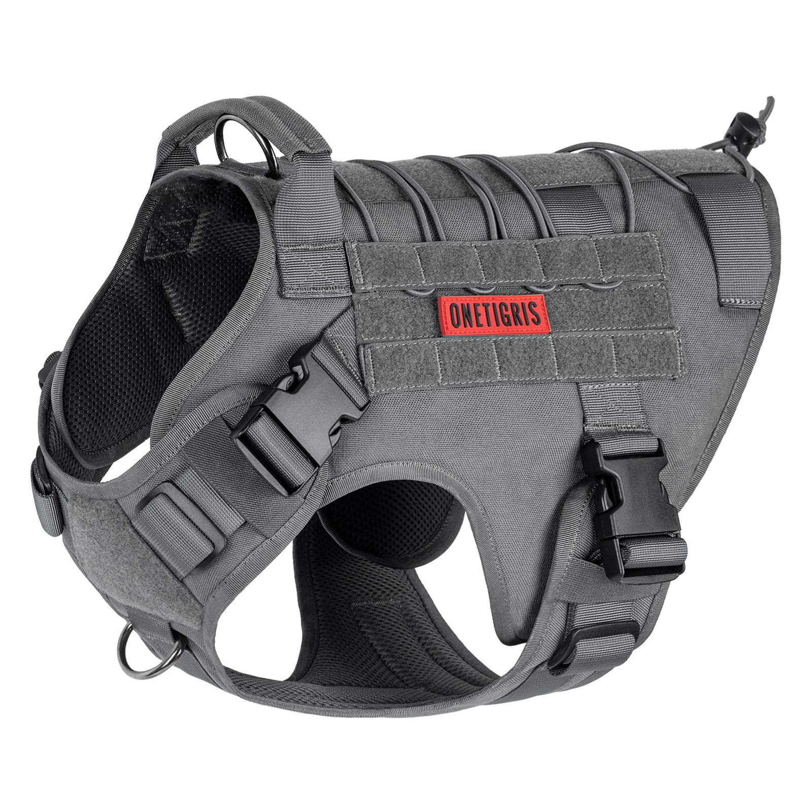 OneTigris Tactical Dog Harness Vest,Adjustable Dog Harness for Large Dogs,No-Pull Service Dog Vest with Hook & Loop Panels(Grey,