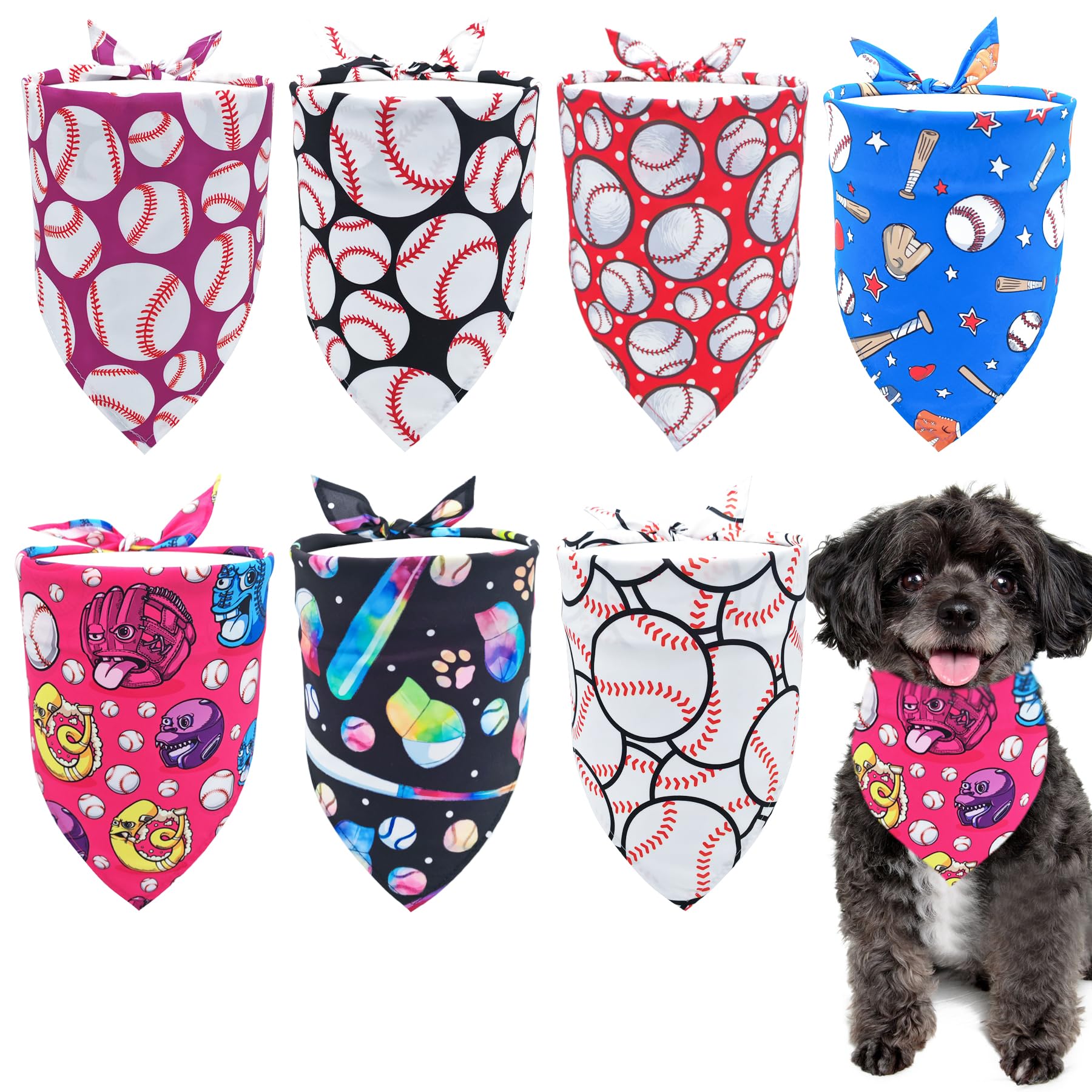 Pai Sence 7 Pcs Baseball Dog Bandanas For Small Dogs Kittens 18 Inch Polyester Dog Bandana For Puppy Doggy Xs Scarves Game Day G