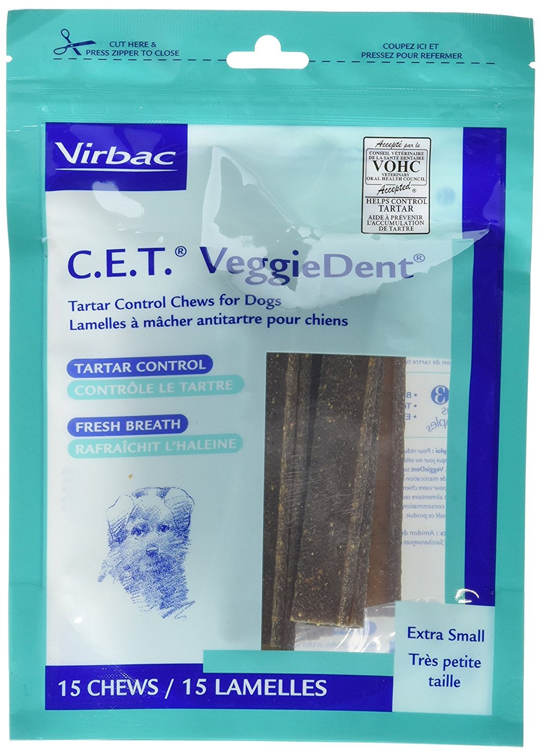 C.E.T. Veggiedent Dental Chews, Extra Small, 15 Count