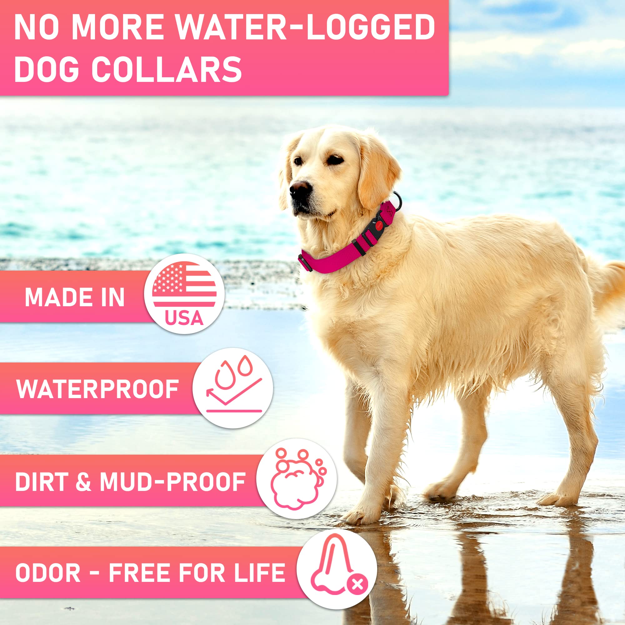 Adjustable Dog Collar With Safety Lock Buckle - Made In Usa - Honeycomb Waterproof Heavy Duty Dog Collars For Medium Large Dogs