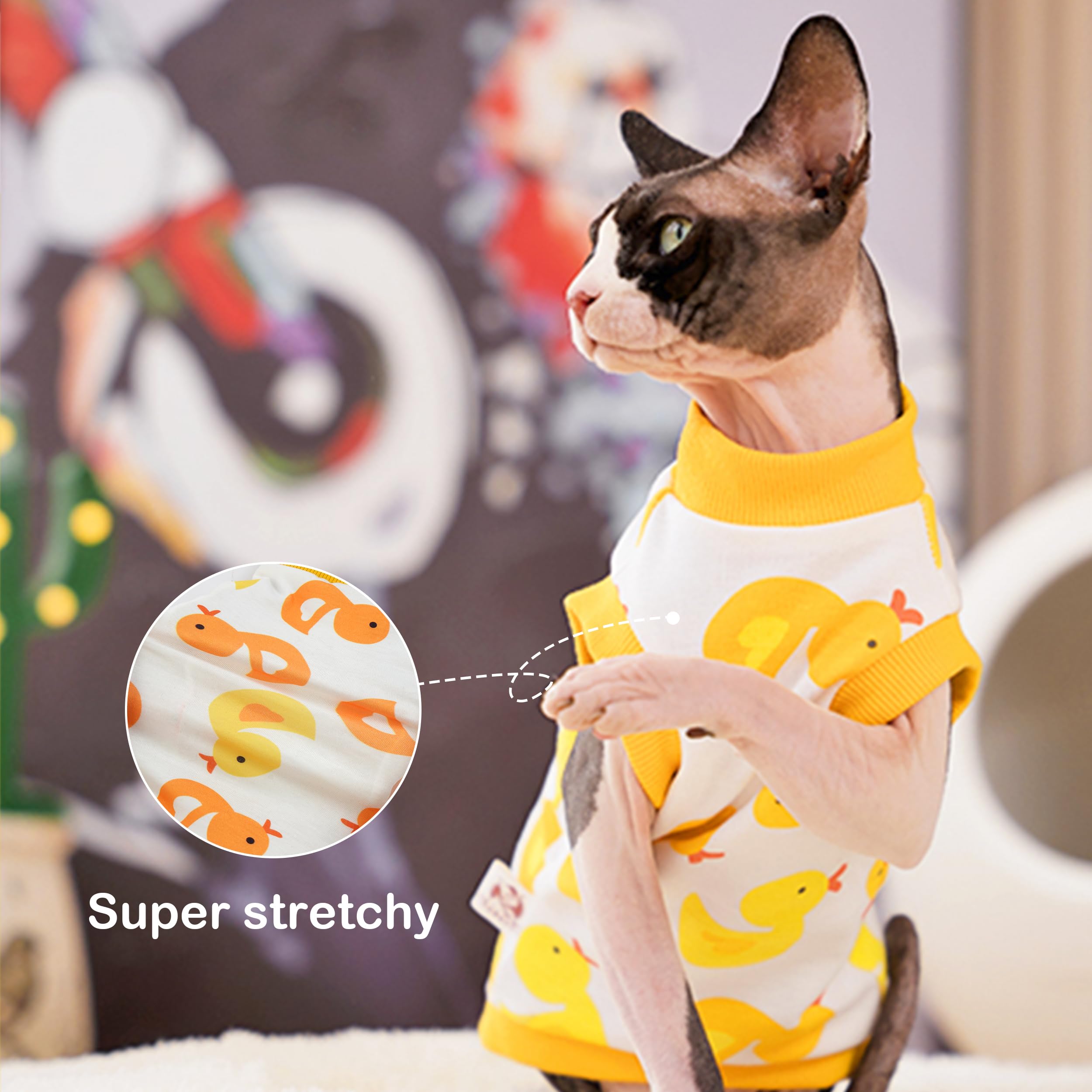 Pumyporeity Sphynx Cat Sweater & Pajamas, Soft & Stretchy, Yellow Turtleneck, For Cornish Rex, Devon Rex, L