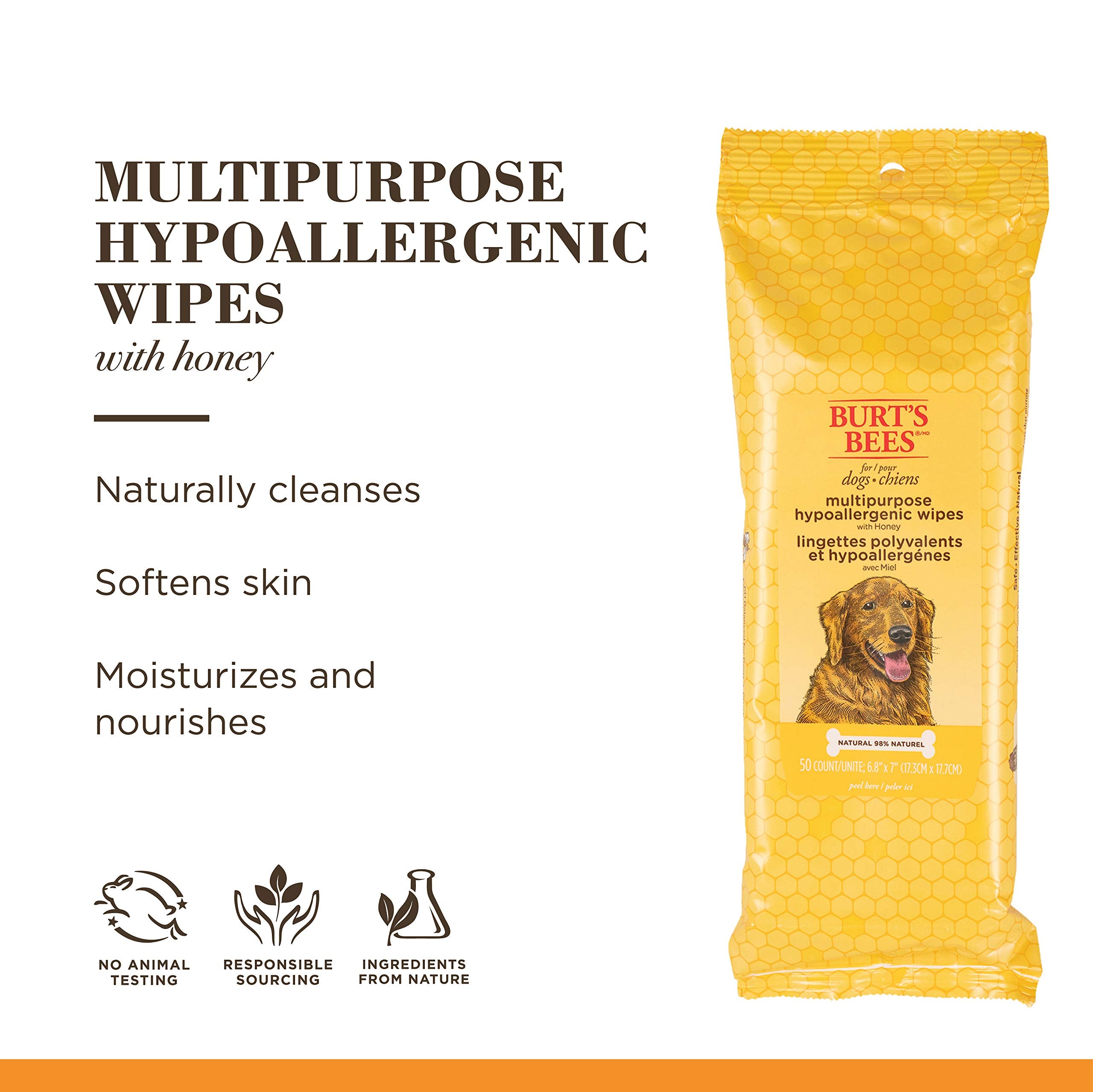 Burt'S Bees For Pets Natural Multipurpose Dog Grooming Wipes  Puppy & Dog Wipes For All Purpose Cleaning  Ph Balanced For Dogs -