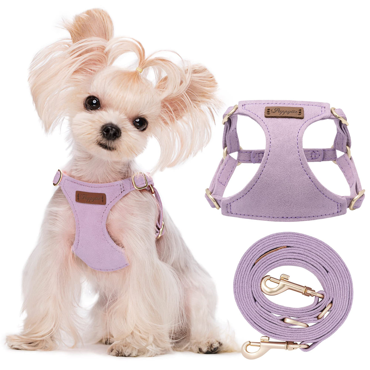 Puppytie No Pull Xxs Puppy Harness With Multifunction Dog Leash,Soft Adjustable No Choke Escape Proof Pet Harness Vest,Light Pur