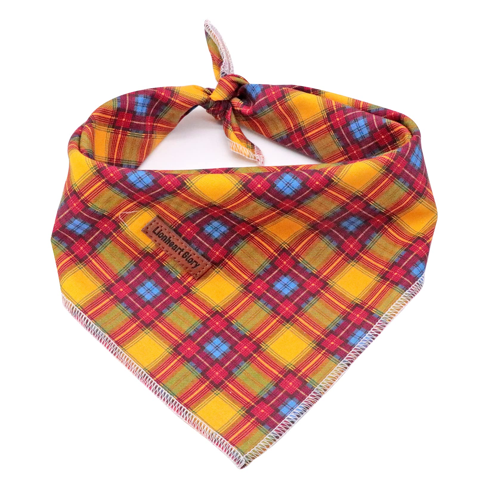 Lionheart Glory Dog Bandana 1 Pack Washable Soft Cotton Fall Plaid Bibs Scarf, Adjustable Kerchief Square Dog Bandanas For Large
