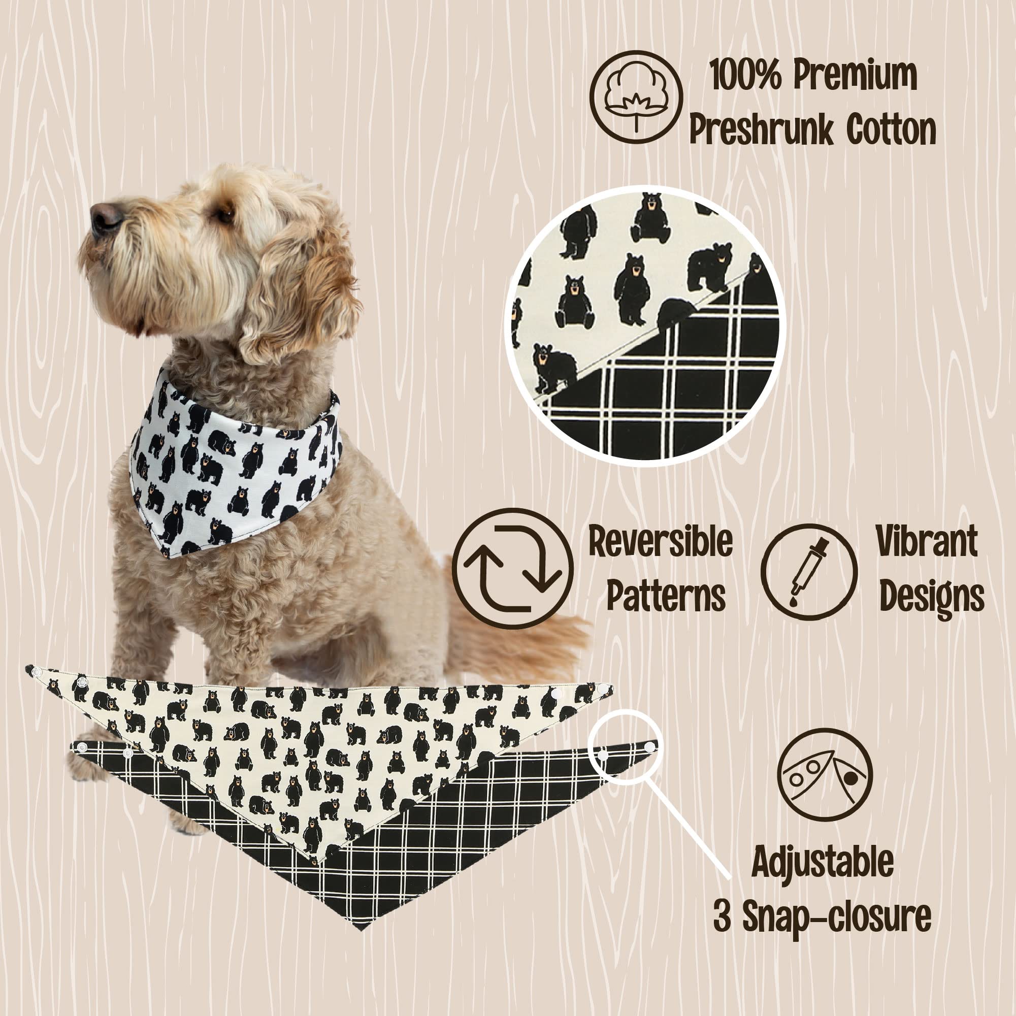 Lazy One Reversible Dog Bandana, Cute Accessories For Pets (Medium/Large, Family Bear)