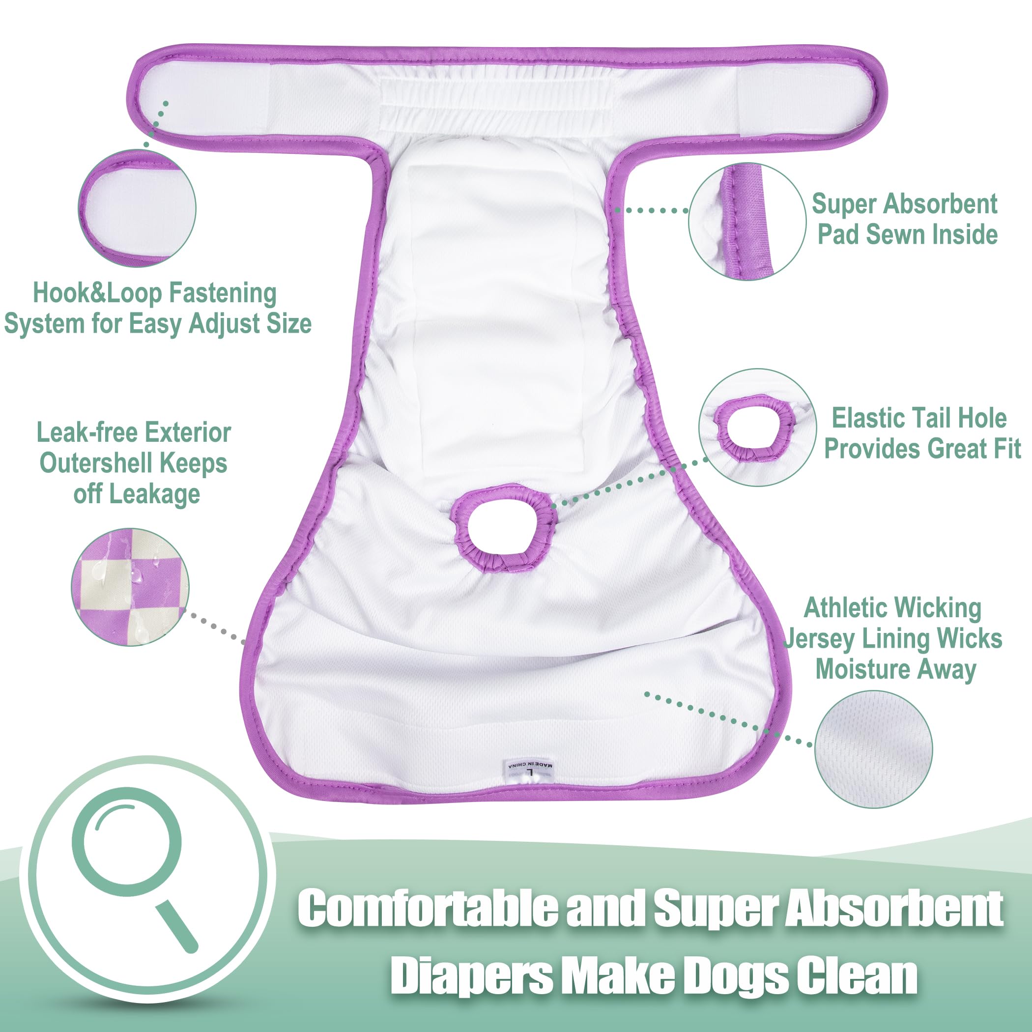 wegreeco Washable Female Dog Diapers Highly Absorbent Reusable Diapers for Dog in Heat Dog Period Diapers, 3 Pack (Checkerboard
