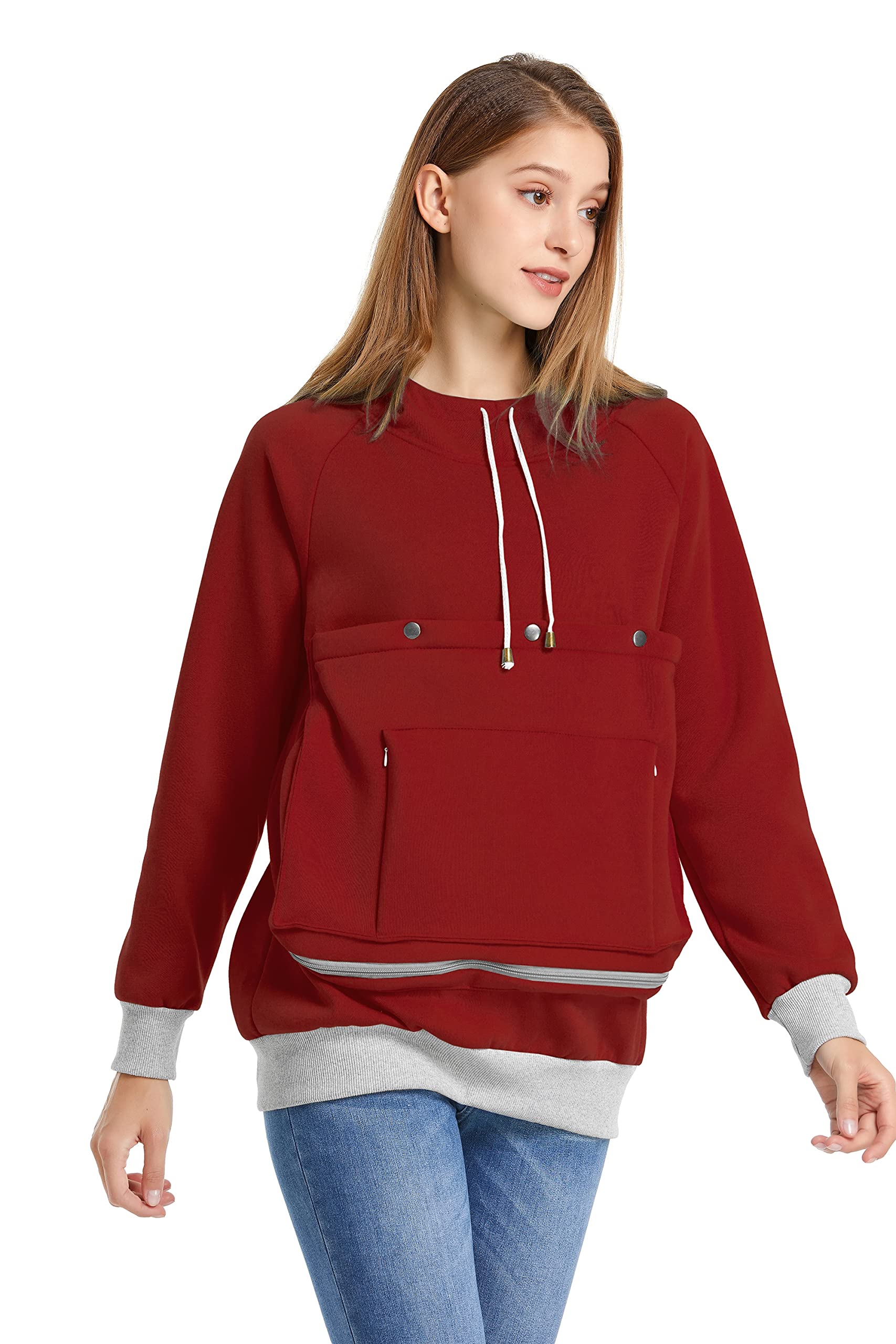 Alyc Cat Dog Carrier Hoodie Large Pet Pouch Sweatshirt Puppy Kitten Holder Pullover Top Kangaroo Hoodies For Women Burgundy