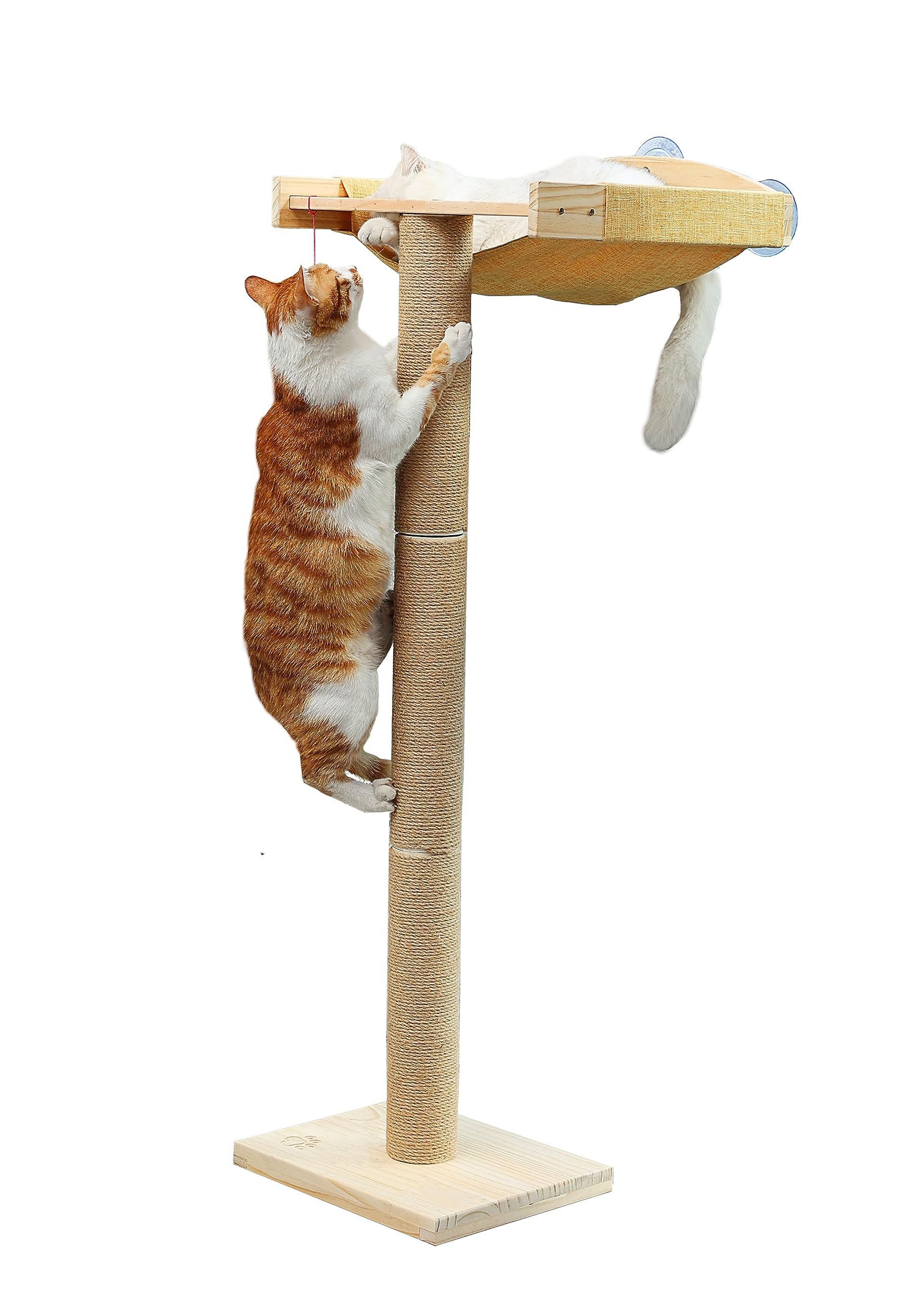 Cat Window Perch With Tall Scratching Posts, Inside 46'' Climbing Tree Hammmock Mounted With Suction Cups For Sleeping,Playing A