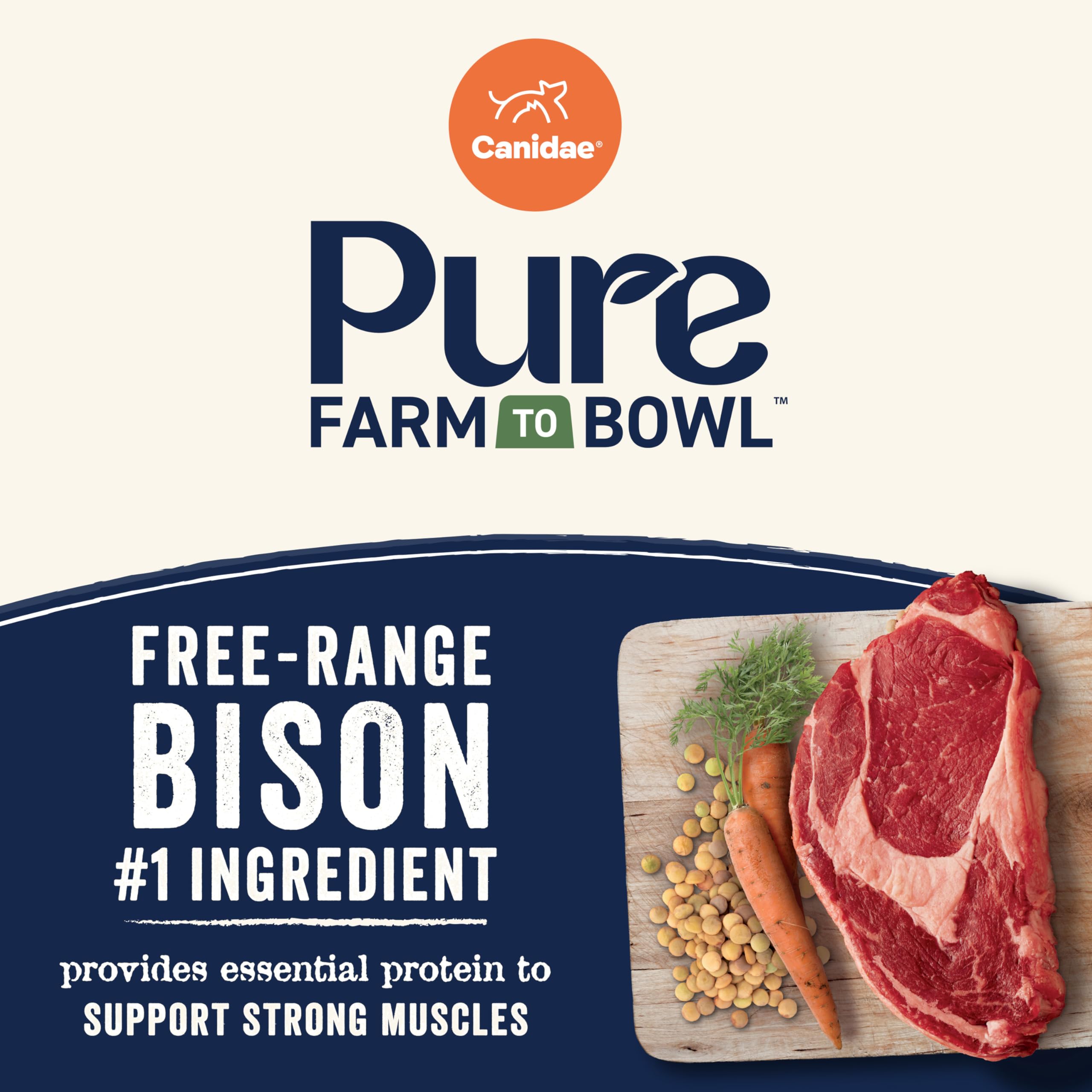 Canidae Pure Limited Ingredient Premium Adult Dry Dog Food, Real Bison, Lentil & Carrot Recipe, 10 lbs, Grain Free